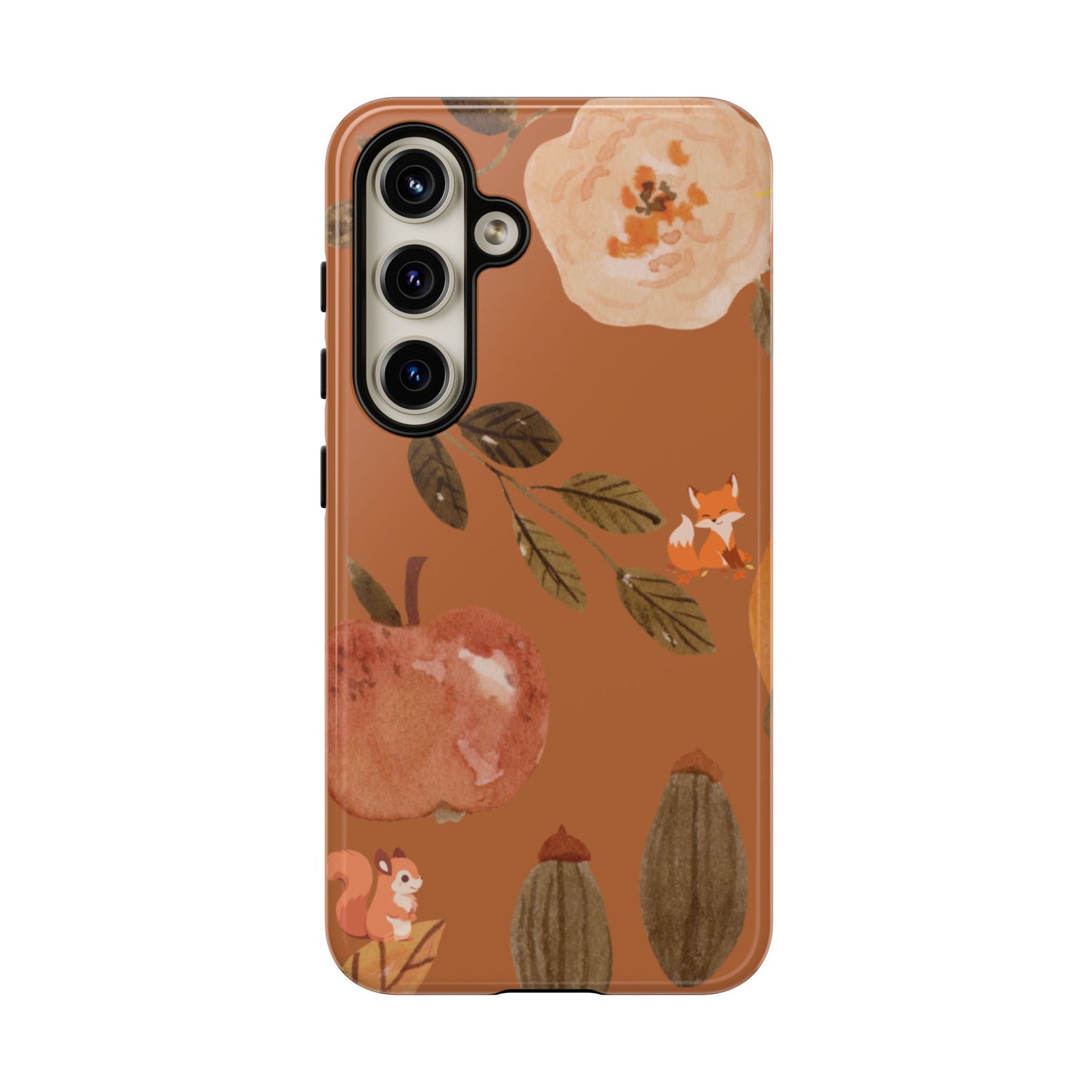Cozy Autumn Phone Case, Fall-Themed Protective Cover, Cute Nature Design, Squirrel and Apple Motif, Cozy Gift for Nature Lovers