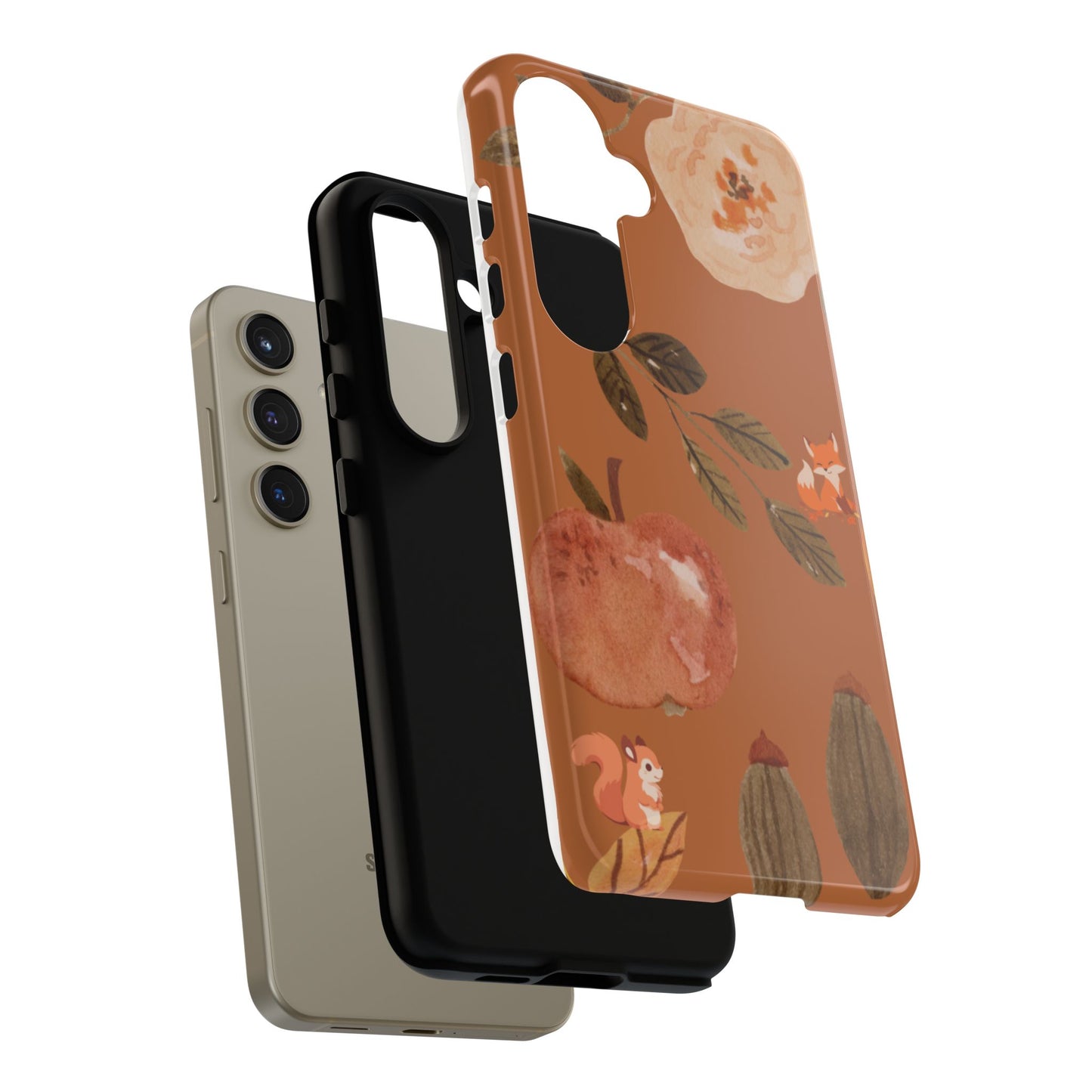 Cozy Autumn Phone Case, Fall-Themed Protective Cover, Cute Nature Design, Squirrel and Apple Motif, Cozy Gift for Nature Lovers