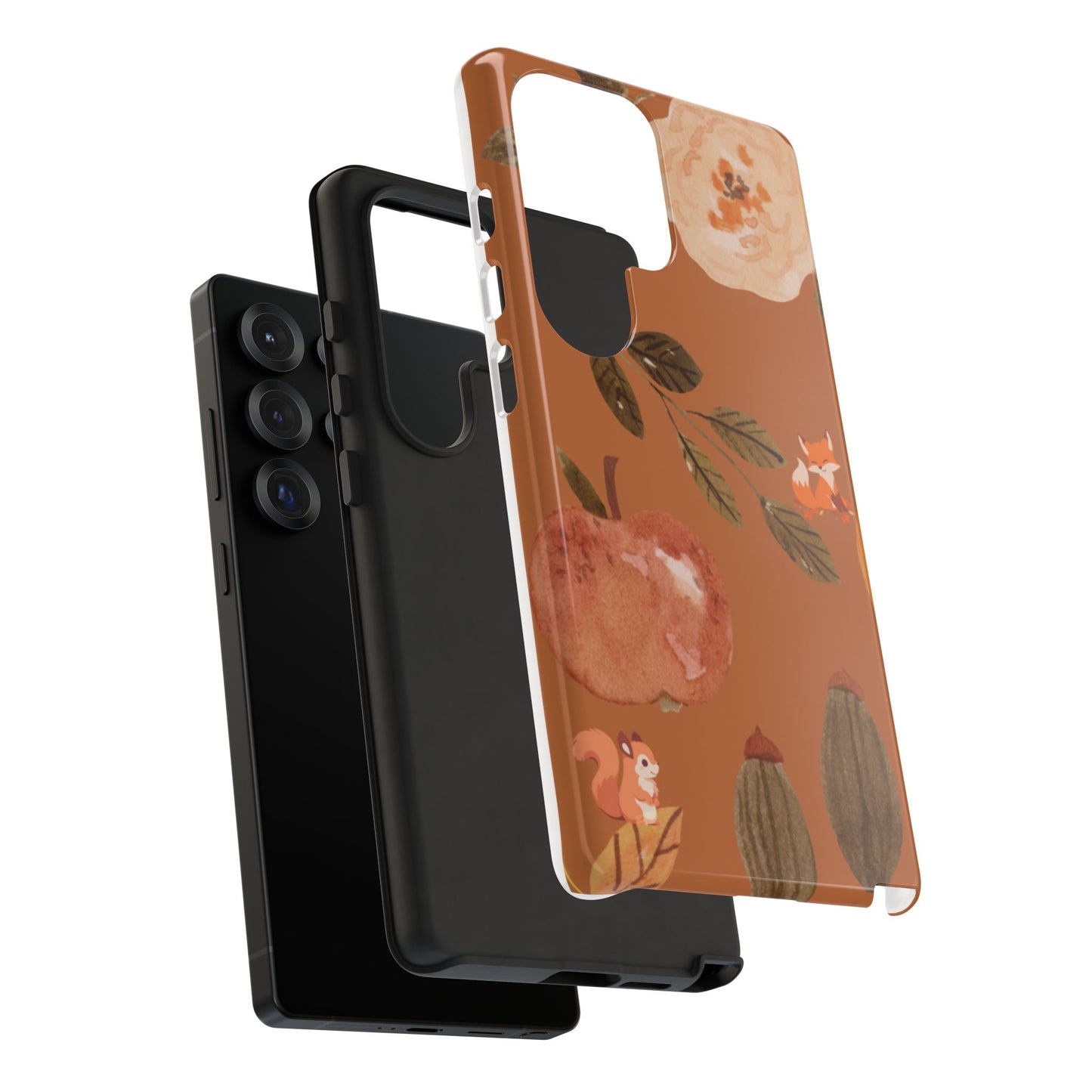Cozy Autumn Phone Case, Fall-Themed Protective Cover, Cute Nature Design, Squirrel and Apple Motif, Cozy Gift for Nature Lovers