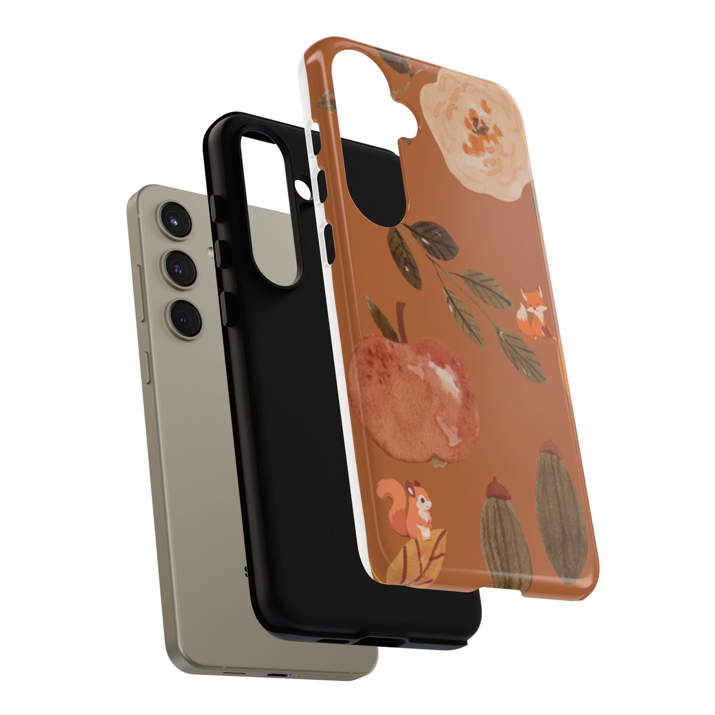 Cozy Autumn Phone Case, Fall-Themed Protective Cover, Cute Nature Design, Squirrel and Apple Motif, Cozy Gift for Nature Lovers