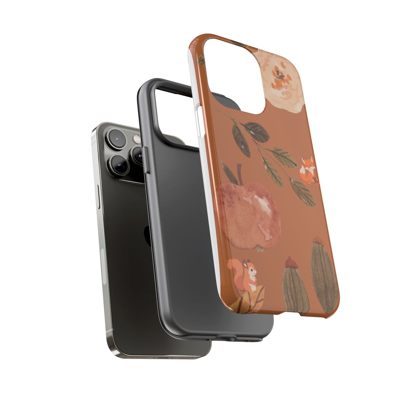 Cozy Autumn Phone Case, Fall-Themed Protective Cover, Cute Nature Design, Squirrel and Apple Motif, Cozy Gift for Nature Lovers