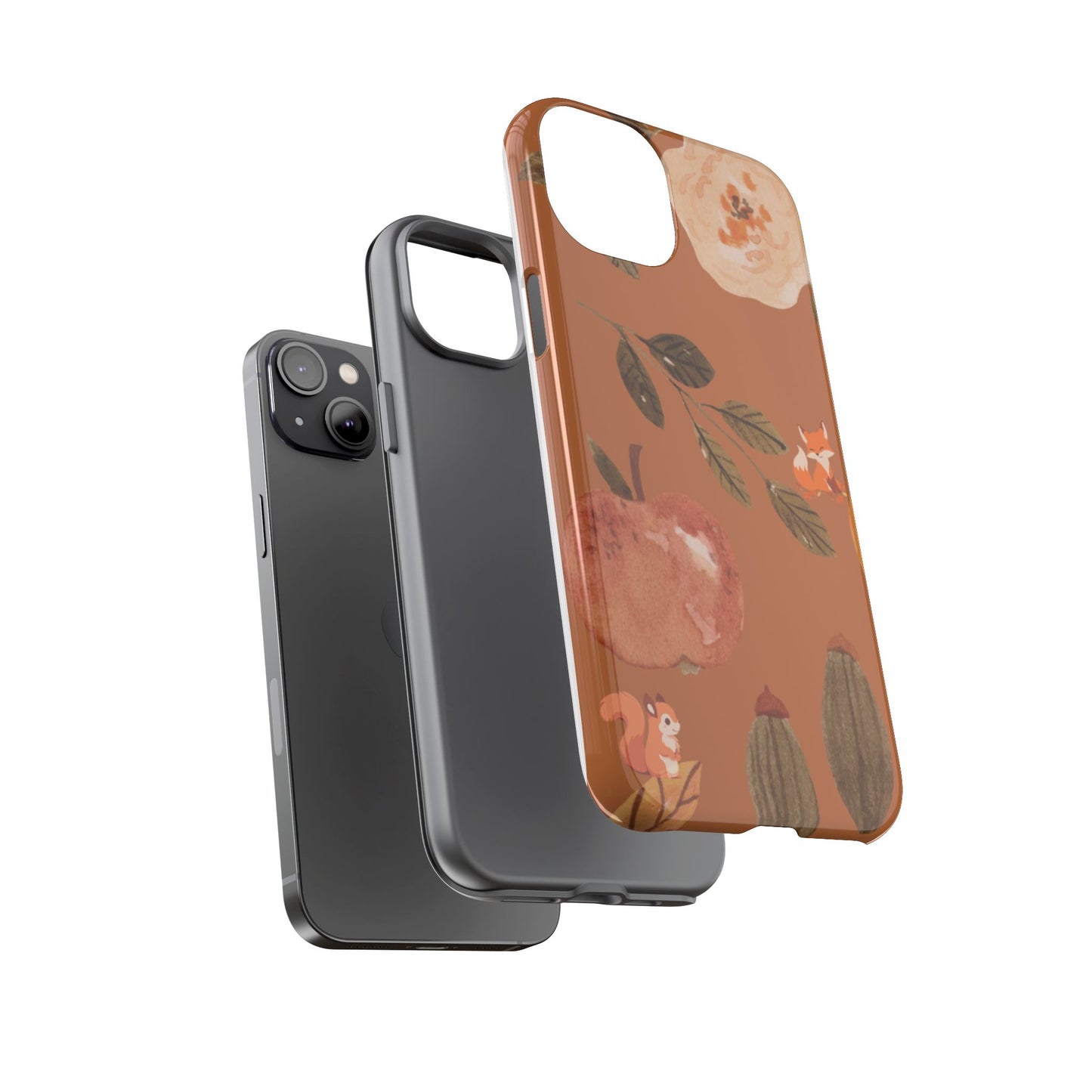 Cozy Autumn Phone Case, Fall-Themed Protective Cover, Cute Nature Design, Squirrel and Apple Motif, Cozy Gift for Nature Lovers