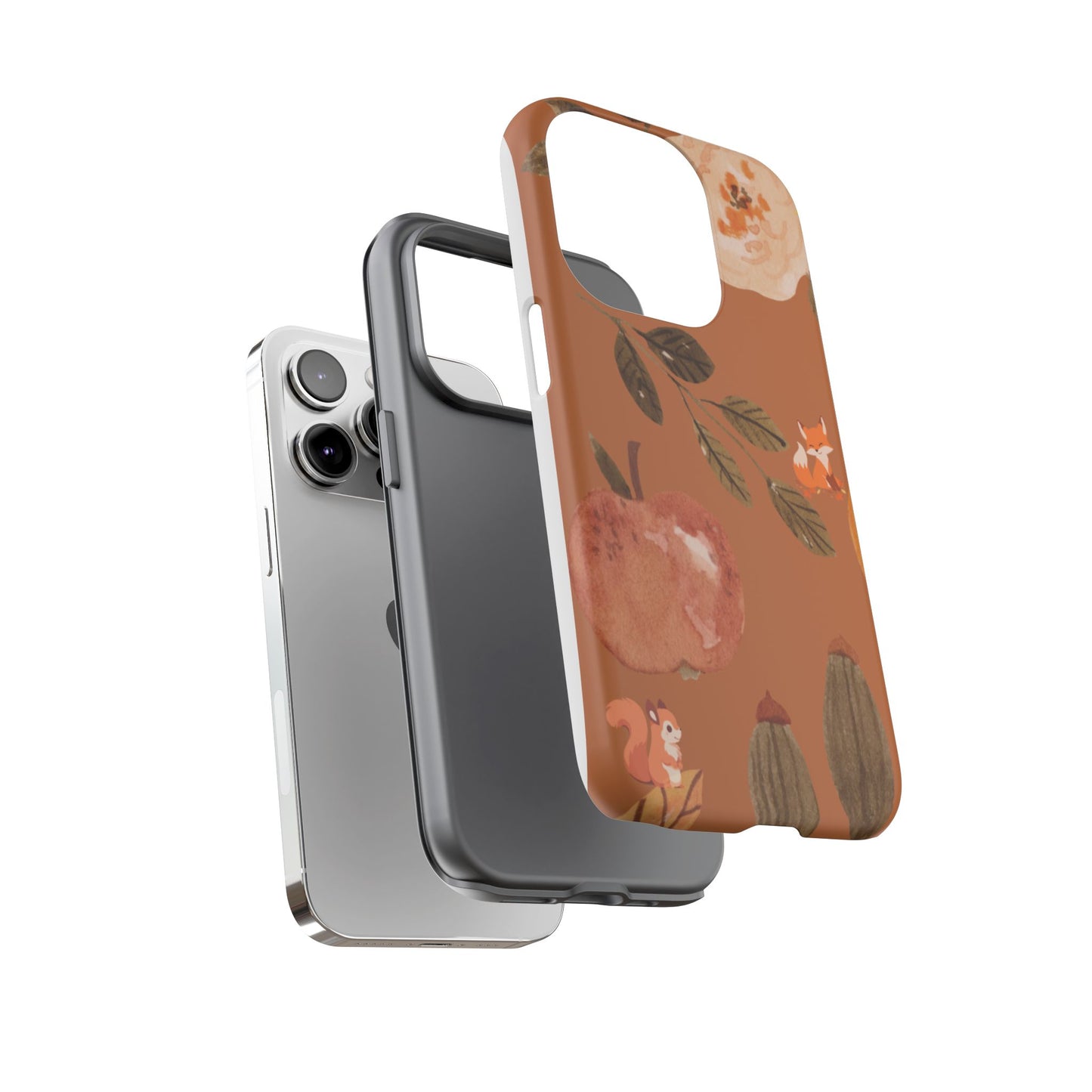 Cozy Autumn Phone Case, Fall-Themed Protective Cover, Cute Nature Design, Squirrel and Apple Motif, Cozy Gift for Nature Lovers