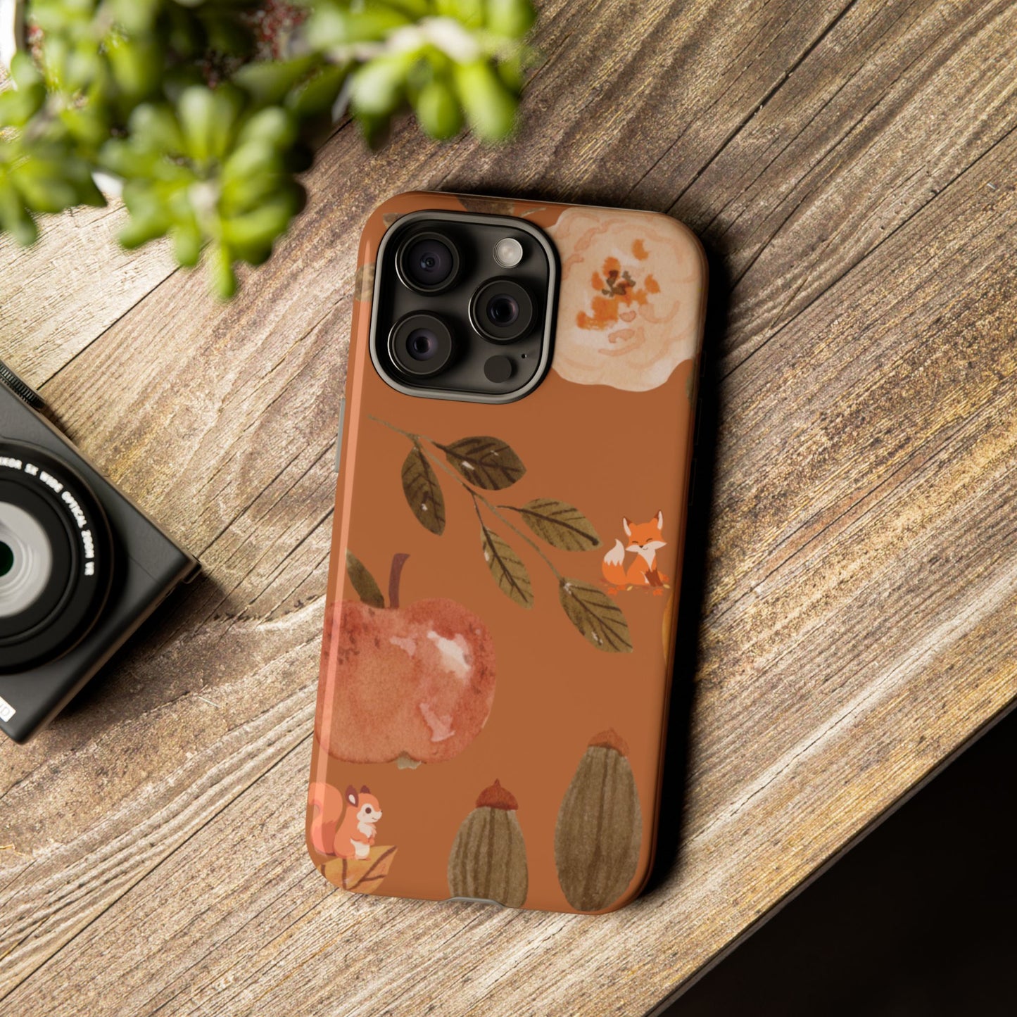 Cozy Autumn Phone Case, Fall-Themed Protective Cover, Cute Nature Design, Squirrel and Apple Motif, Cozy Gift for Nature Lovers