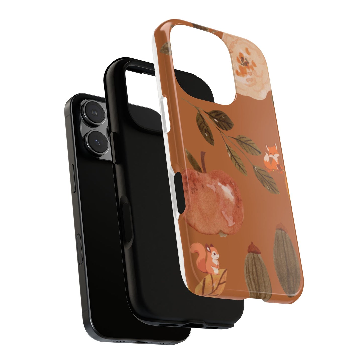 Cozy Autumn Phone Case, Fall-Themed Protective Cover, Cute Nature Design, Squirrel and Apple Motif, Cozy Gift for Nature Lovers