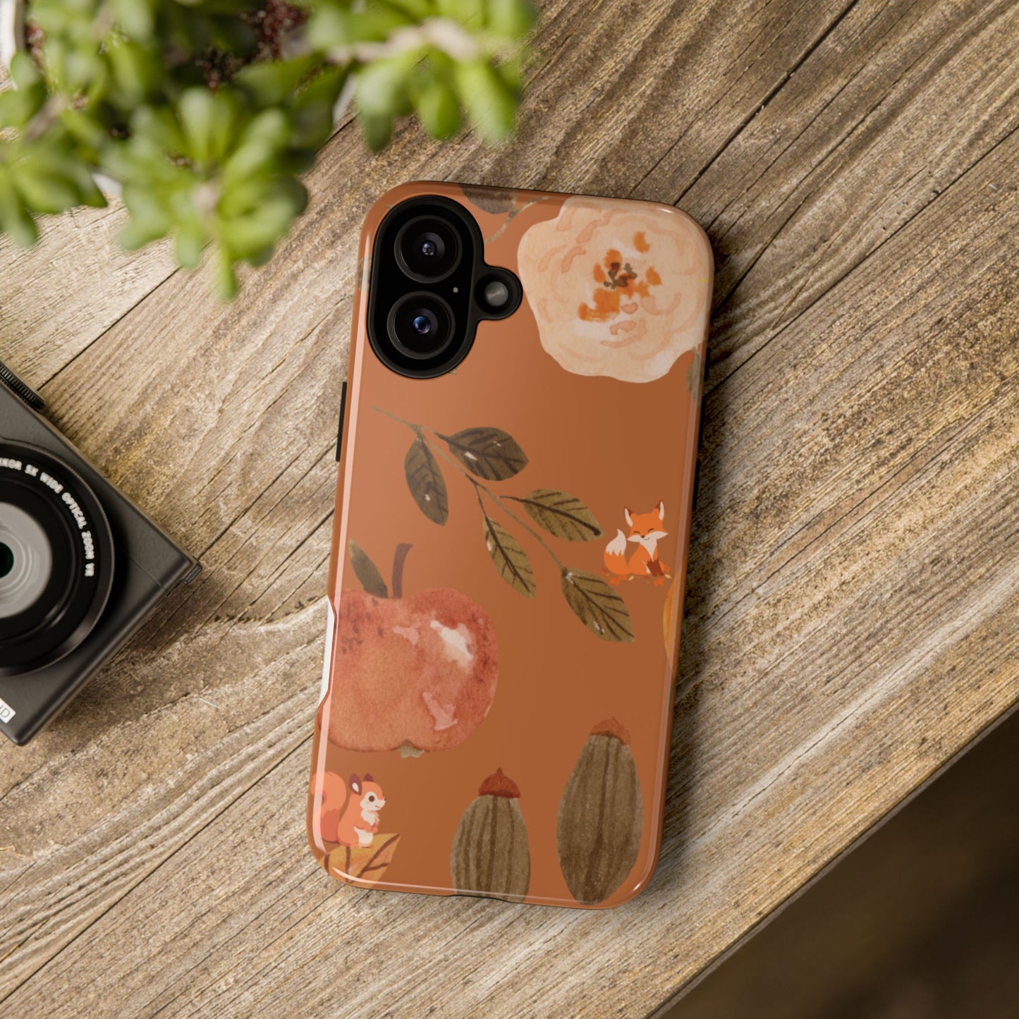 Cozy Autumn Phone Case, Fall-Themed Protective Cover, Cute Nature Design, Squirrel and Apple Motif, Cozy Gift for Nature Lovers