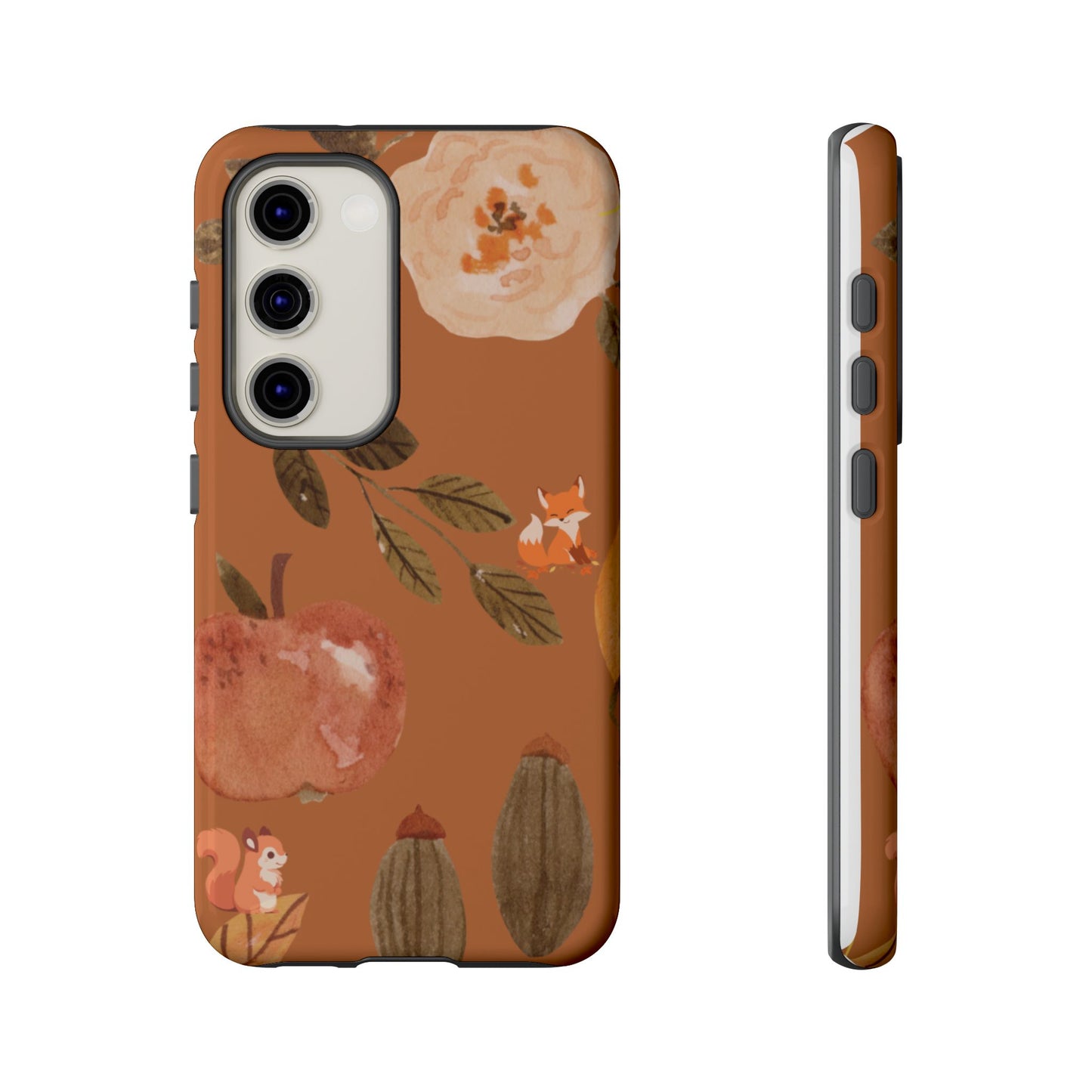 Cozy Autumn Phone Case, Fall-Themed Protective Cover, Cute Nature Design, Squirrel and Apple Motif, Cozy Gift for Nature Lovers
