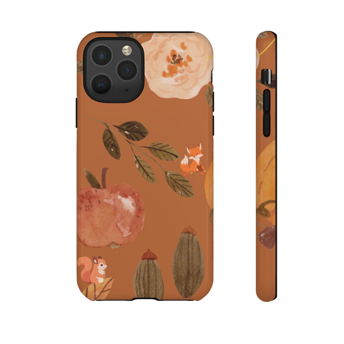 Cozy Autumn Phone Case, Fall-Themed Protective Cover, Cute Nature Design, Squirrel and Apple Motif, Cozy Gift for Nature Lovers