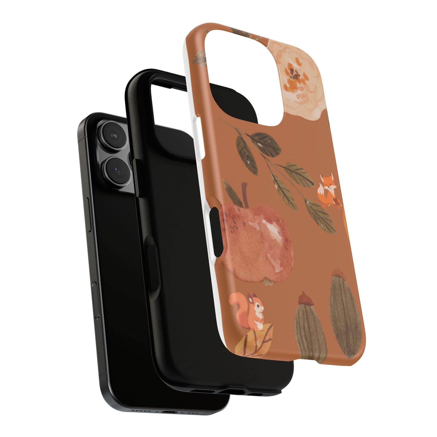 Cozy Autumn Phone Case, Fall-Themed Protective Cover, Cute Nature Design, Squirrel and Apple Motif, Cozy Gift for Nature Lovers
