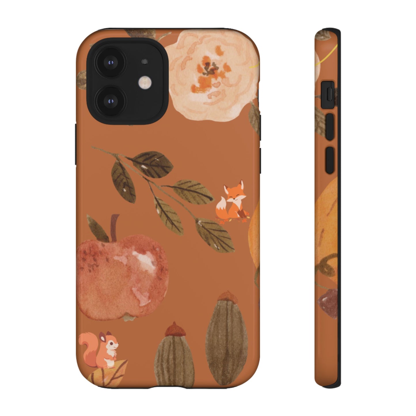 Cozy Autumn Phone Case, Fall-Themed Protective Cover, Cute Nature Design, Squirrel and Apple Motif, Cozy Gift for Nature Lovers