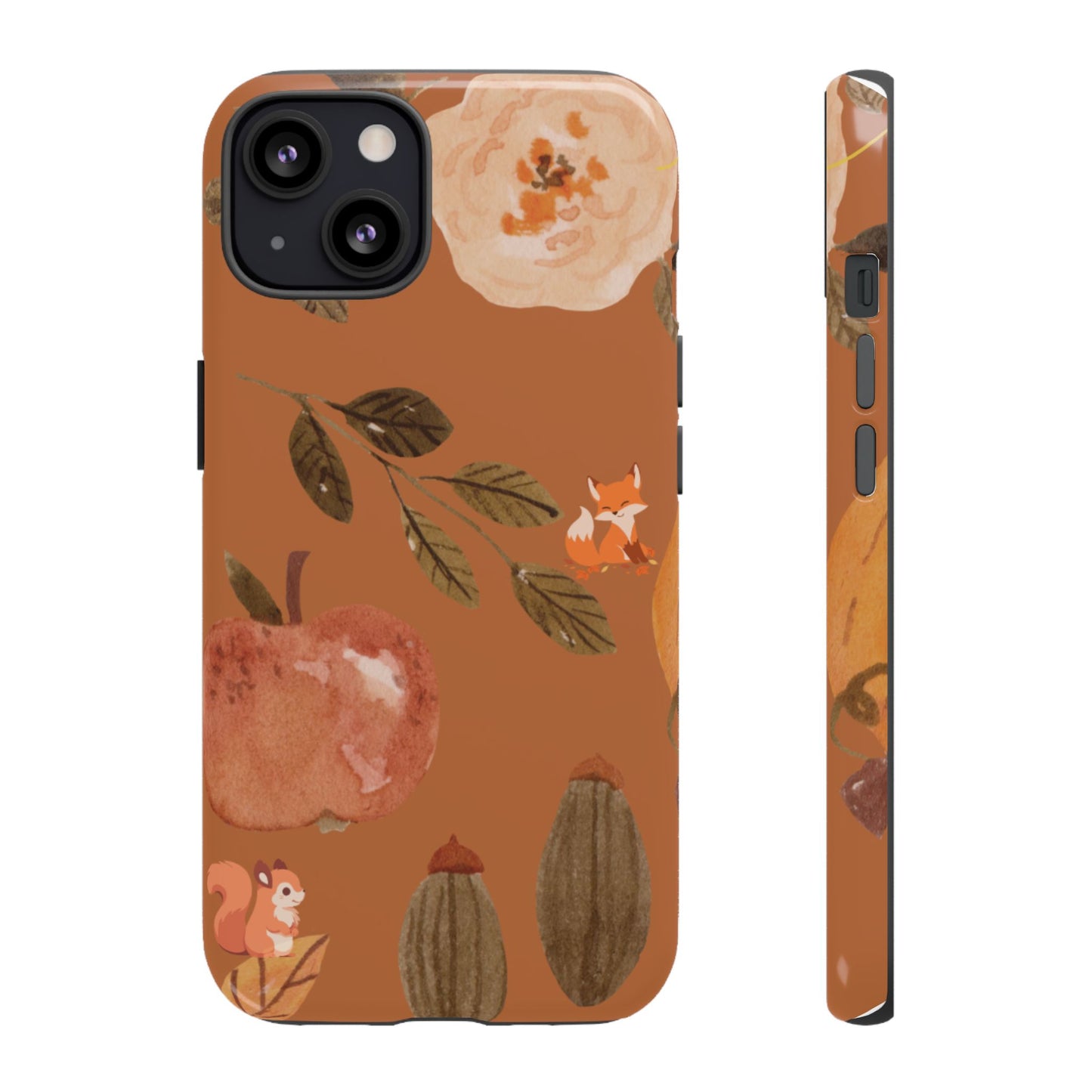 Cozy Autumn Phone Case, Fall-Themed Protective Cover, Cute Nature Design, Squirrel and Apple Motif, Cozy Gift for Nature Lovers