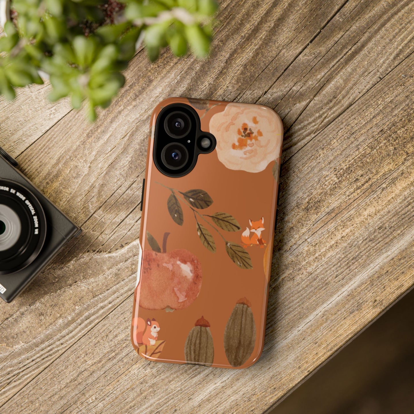 Cozy Autumn Phone Case, Fall-Themed Protective Cover, Cute Nature Design, Squirrel and Apple Motif, Cozy Gift for Nature Lovers