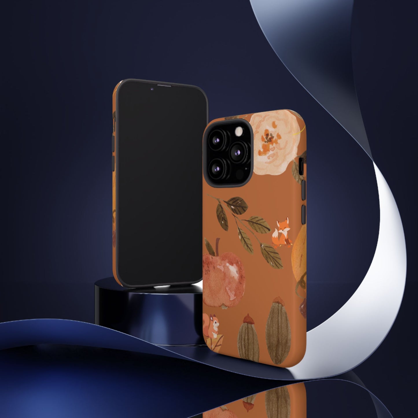 Cozy Autumn Phone Case, Fall-Themed Protective Cover, Cute Nature Design, Squirrel and Apple Motif, Cozy Gift for Nature Lovers