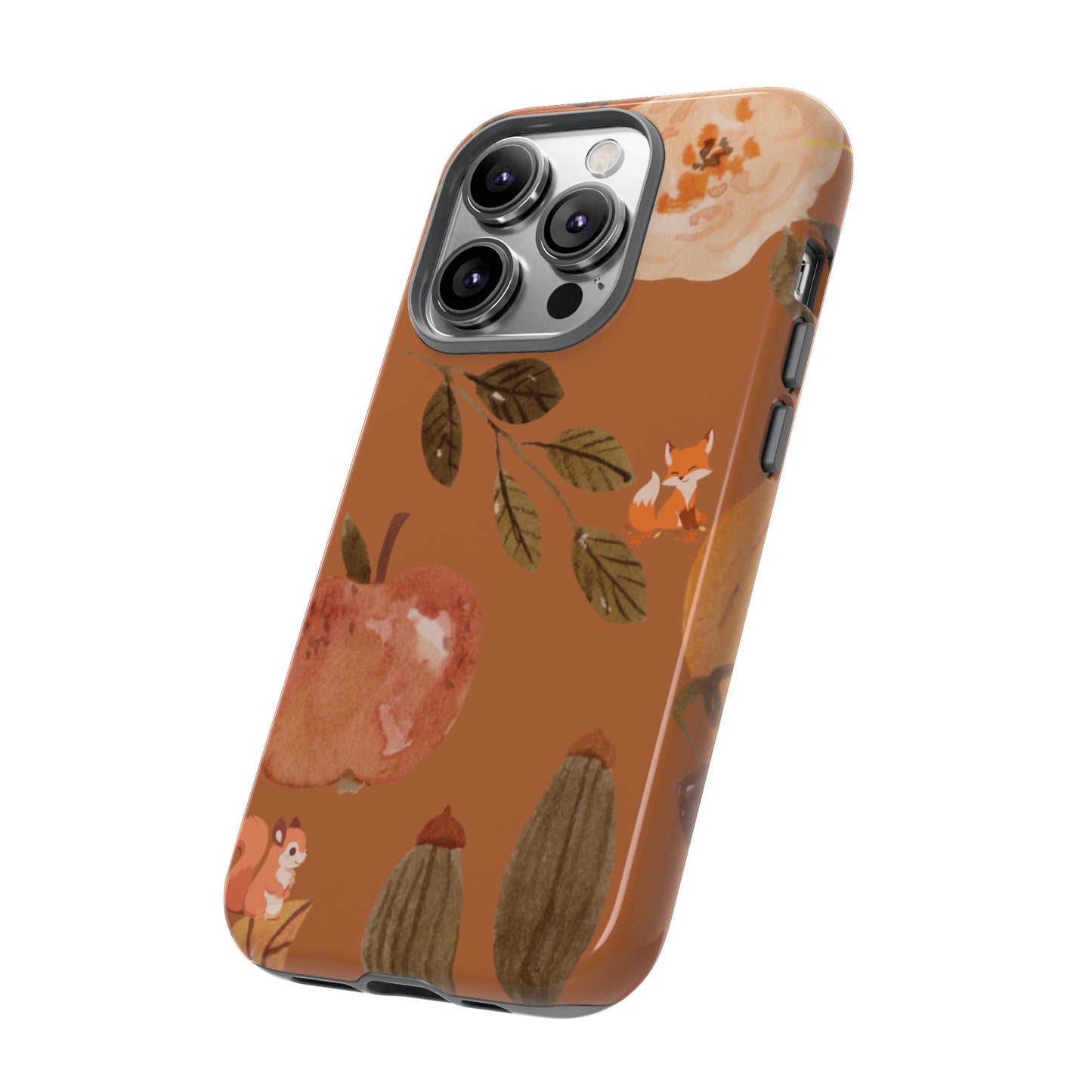 Cozy Autumn Phone Case, Fall-Themed Protective Cover, Cute Nature Design, Squirrel and Apple Motif, Cozy Gift for Nature Lovers