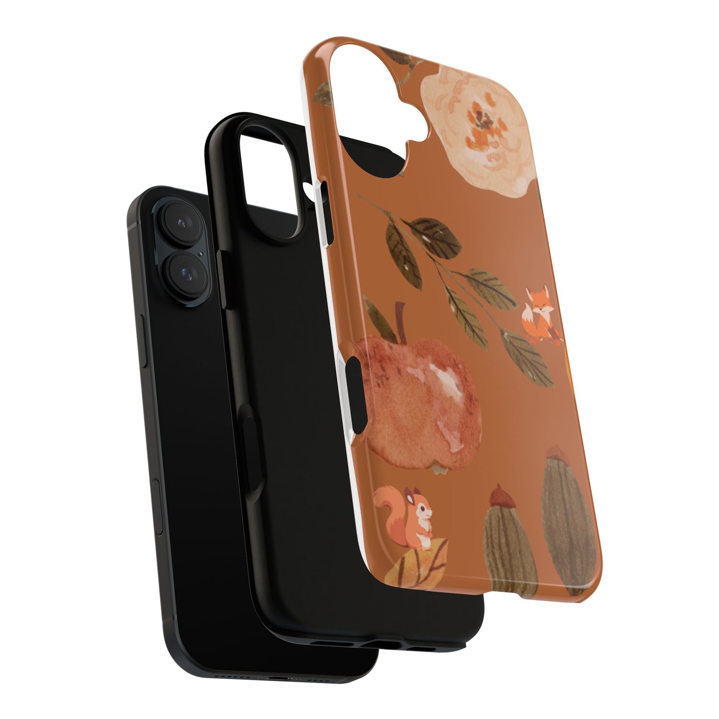 Cozy Autumn Phone Case, Fall-Themed Protective Cover, Cute Nature Design, Squirrel and Apple Motif, Cozy Gift for Nature Lovers