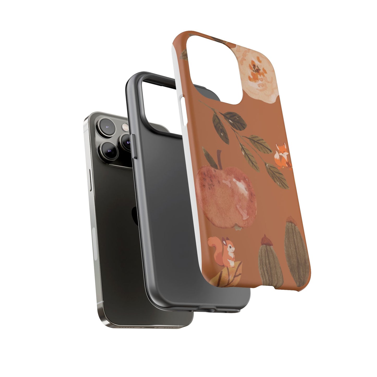 Cozy Autumn Phone Case, Fall-Themed Protective Cover, Cute Nature Design, Squirrel and Apple Motif, Cozy Gift for Nature Lovers