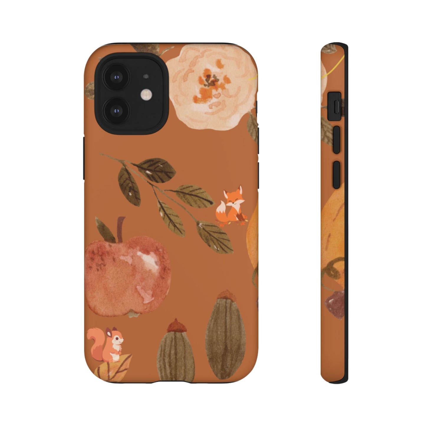 Cozy Autumn Phone Case, Fall-Themed Protective Cover, Cute Nature Design, Squirrel and Apple Motif, Cozy Gift for Nature Lovers