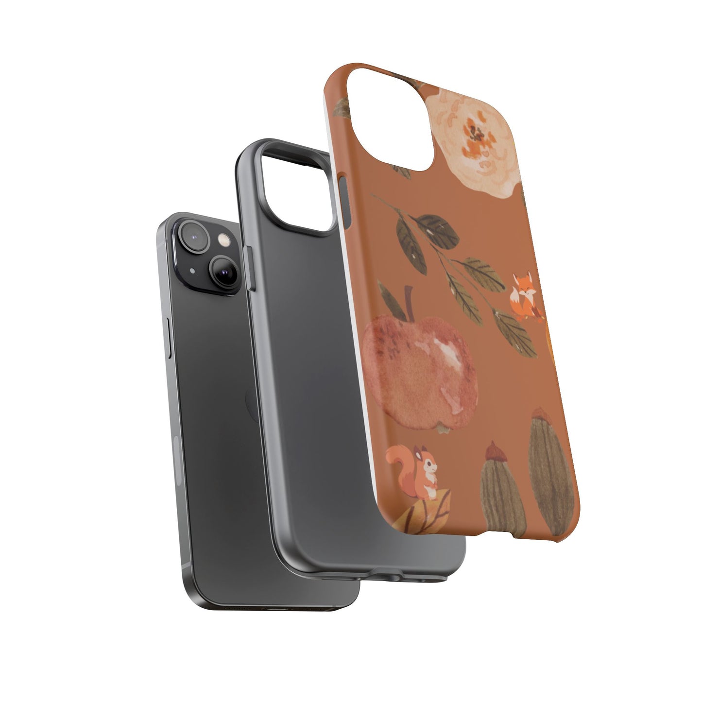 Cozy Autumn Phone Case, Fall-Themed Protective Cover, Cute Nature Design, Squirrel and Apple Motif, Cozy Gift for Nature Lovers