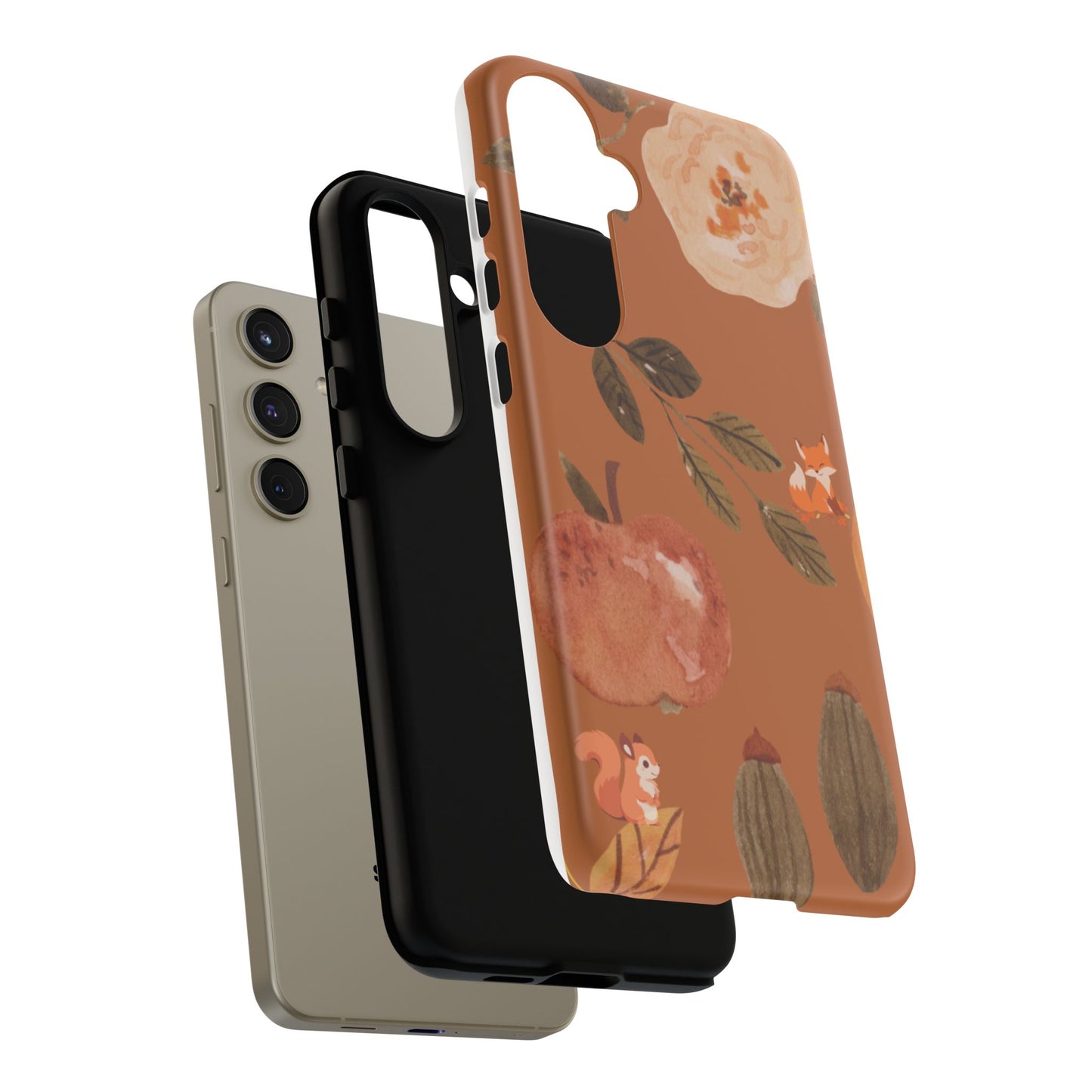 Cozy Autumn Phone Case, Fall-Themed Protective Cover, Cute Nature Design, Squirrel and Apple Motif, Cozy Gift for Nature Lovers