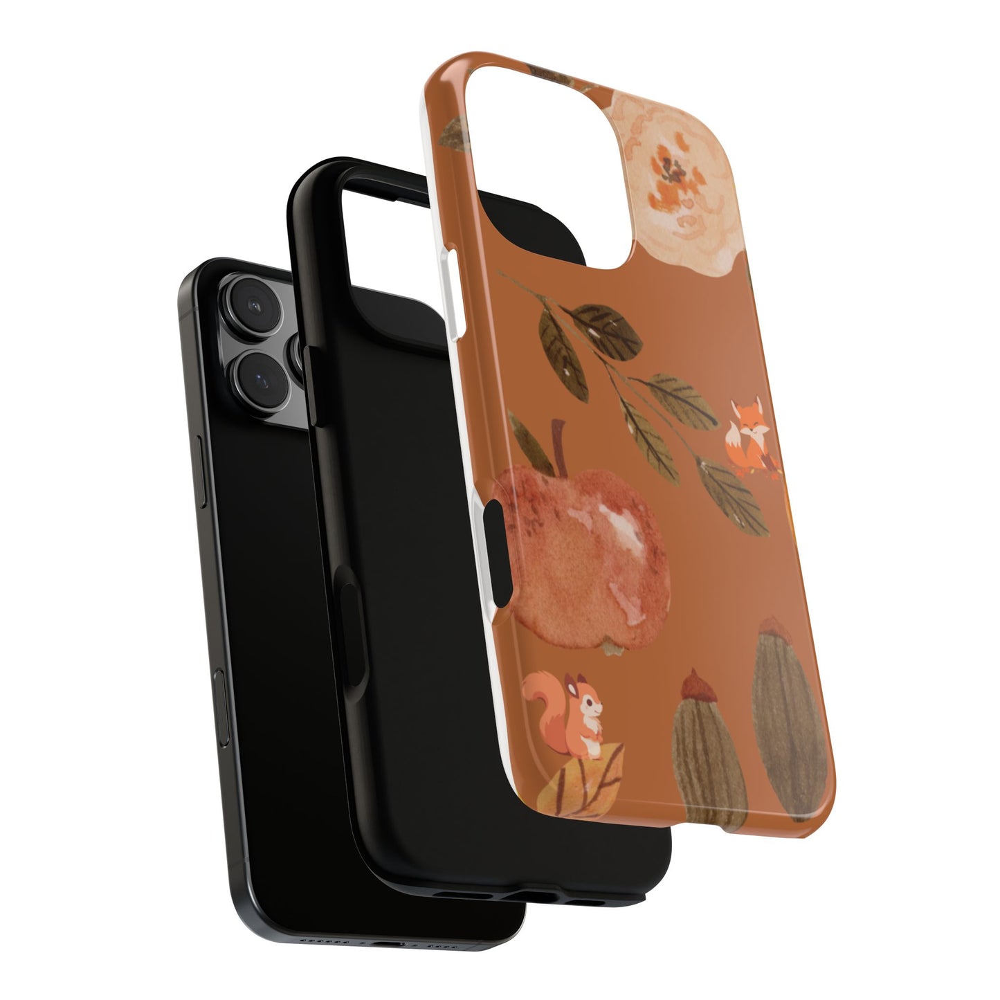 Cozy Autumn Phone Case, Fall-Themed Protective Cover, Cute Nature Design, Squirrel and Apple Motif, Cozy Gift for Nature Lovers