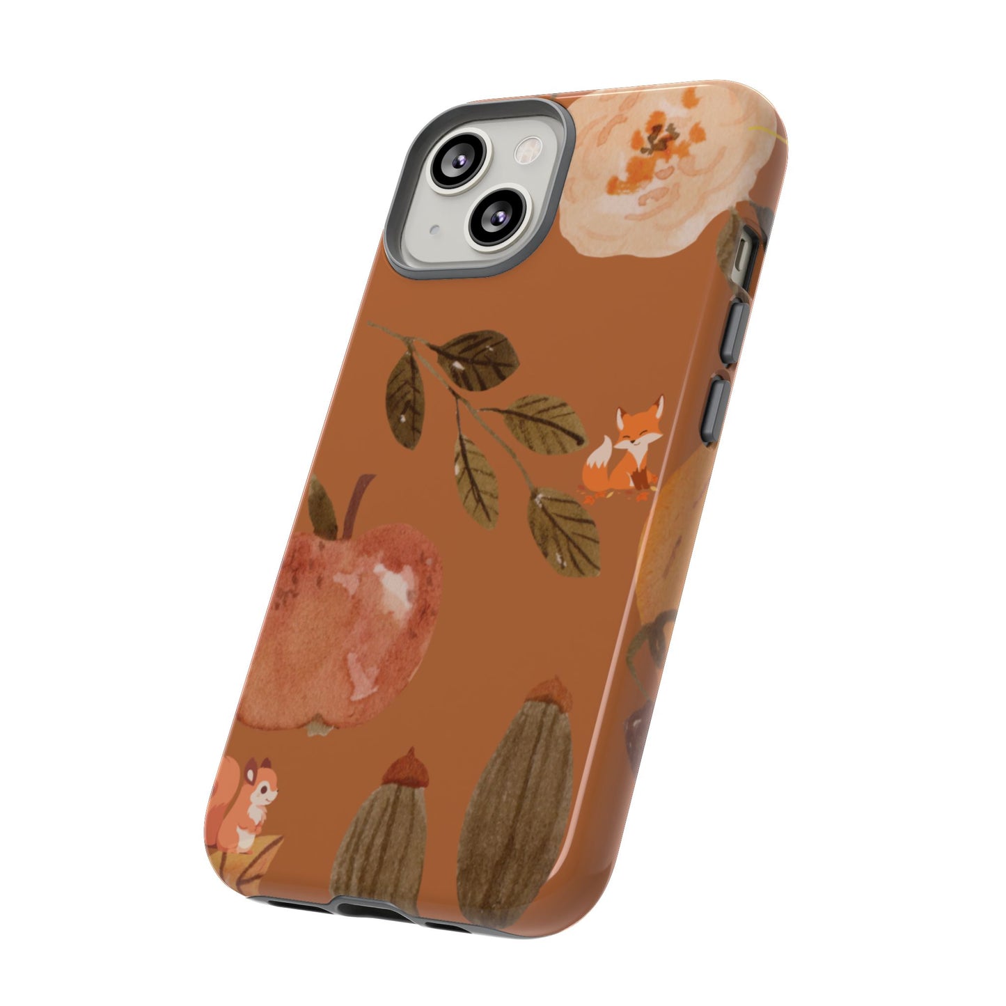 Cozy Autumn Phone Case, Fall-Themed Protective Cover, Cute Nature Design, Squirrel and Apple Motif, Cozy Gift for Nature Lovers