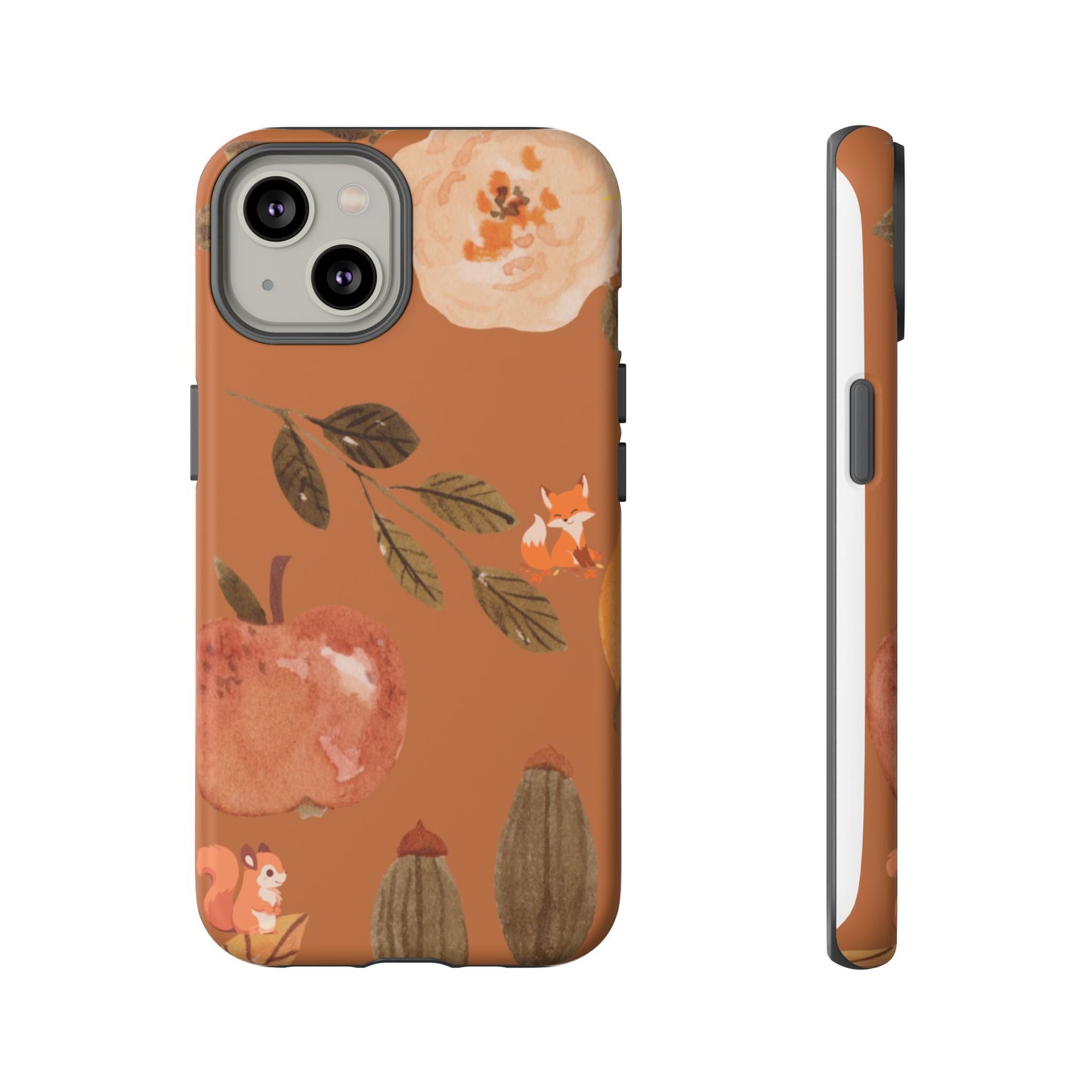 Cozy Autumn Phone Case, Fall-Themed Protective Cover, Cute Nature Design, Squirrel and Apple Motif, Cozy Gift for Nature Lovers