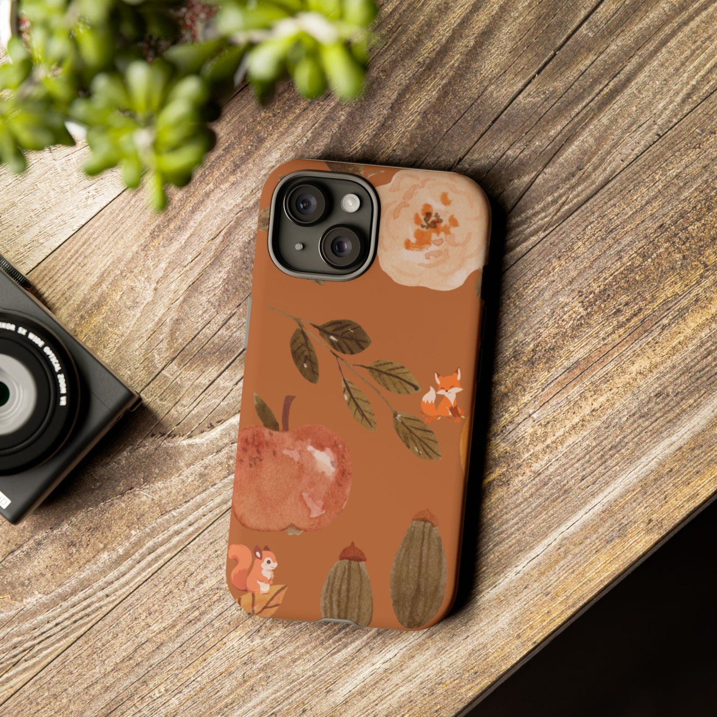 Cozy Autumn Phone Case, Fall-Themed Protective Cover, Cute Nature Design, Squirrel and Apple Motif, Cozy Gift for Nature Lovers