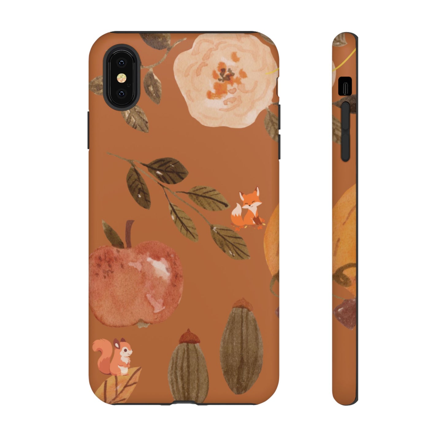 Cozy Autumn Phone Case, Fall-Themed Protective Cover, Cute Nature Design, Squirrel and Apple Motif, Cozy Gift for Nature Lovers