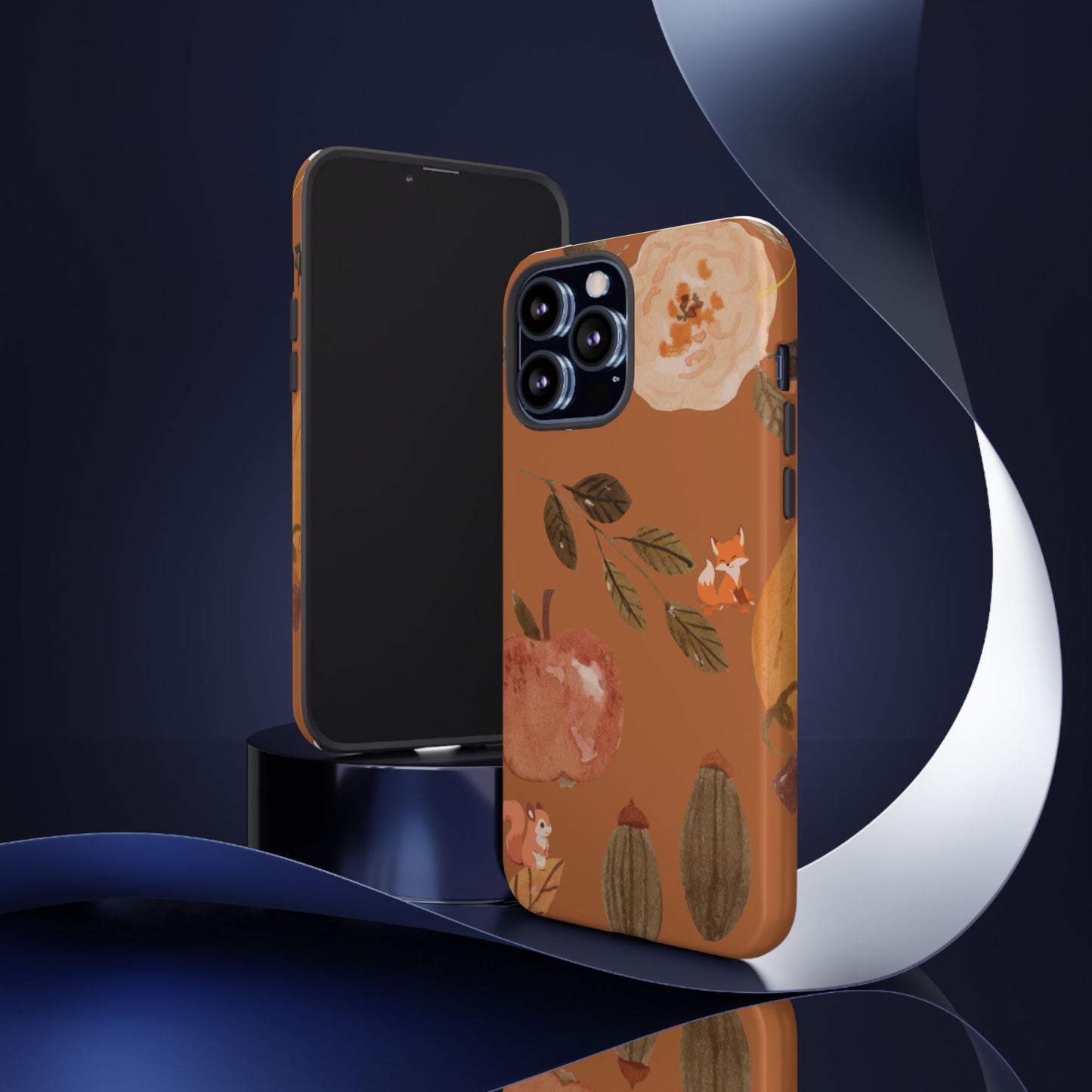Cozy Autumn Phone Case, Fall-Themed Protective Cover, Cute Nature Design, Squirrel and Apple Motif, Cozy Gift for Nature Lovers