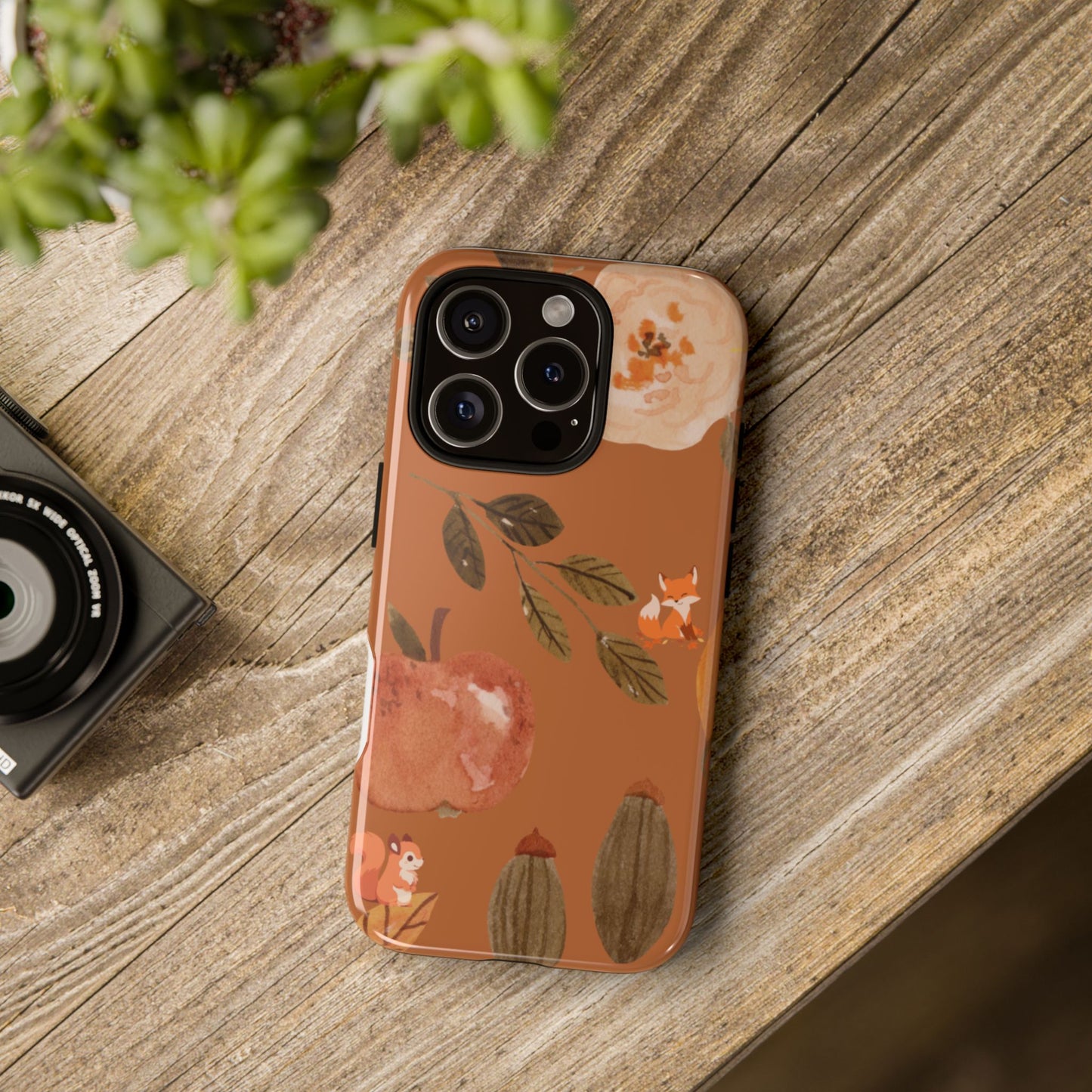 Cozy Autumn Phone Case, Fall-Themed Protective Cover, Cute Nature Design, Squirrel and Apple Motif, Cozy Gift for Nature Lovers