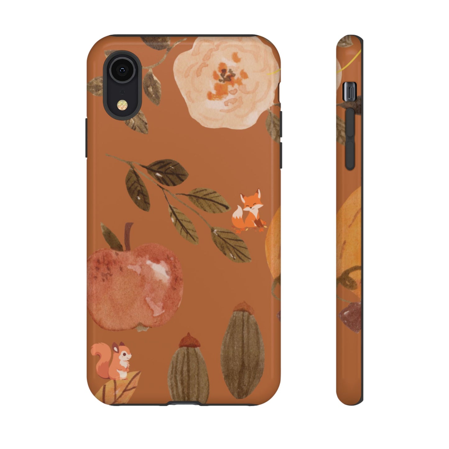 Cozy Autumn Phone Case, Fall-Themed Protective Cover, Cute Nature Design, Squirrel and Apple Motif, Cozy Gift for Nature Lovers