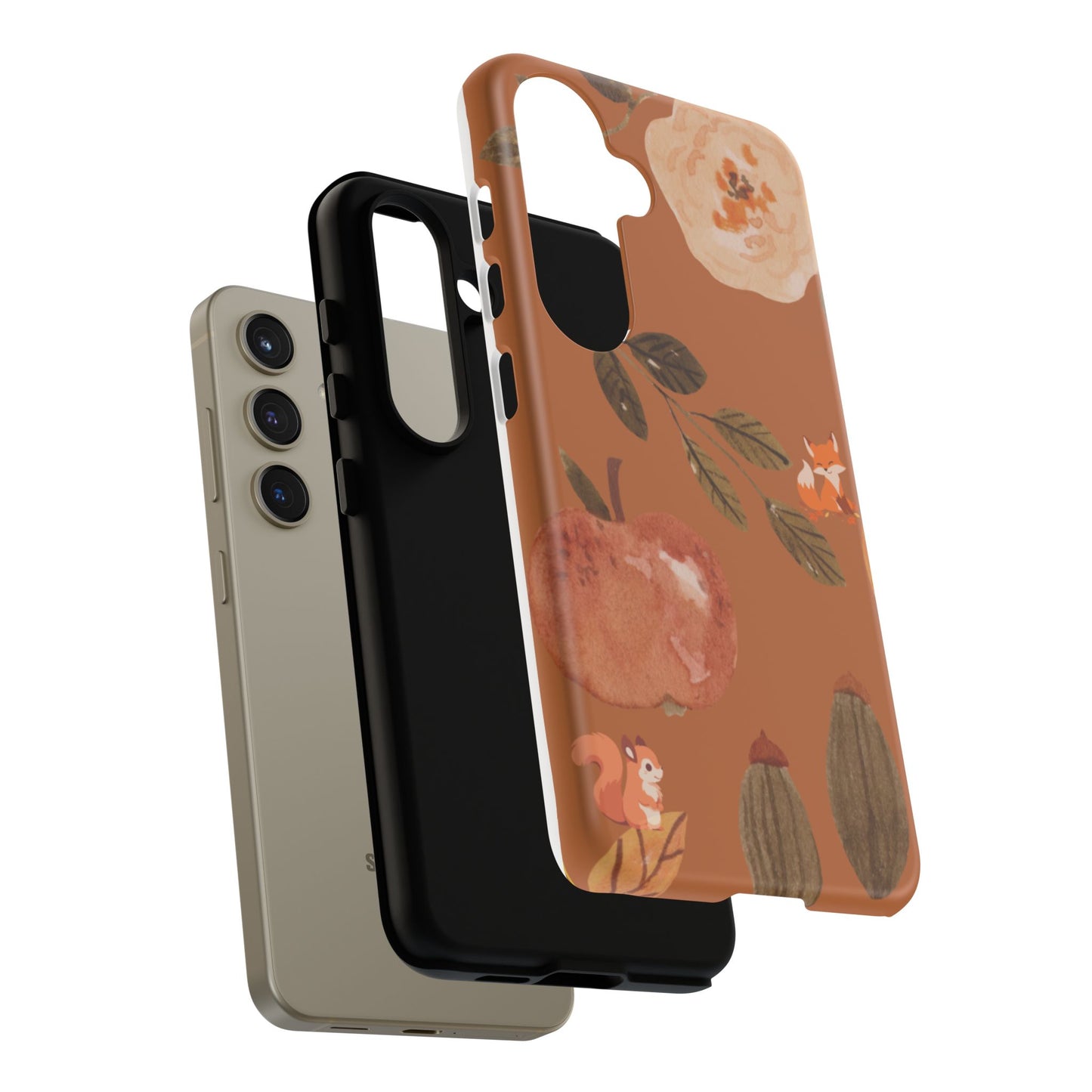 Cozy Autumn Phone Case, Fall-Themed Protective Cover, Cute Nature Design, Squirrel and Apple Motif, Cozy Gift for Nature Lovers
