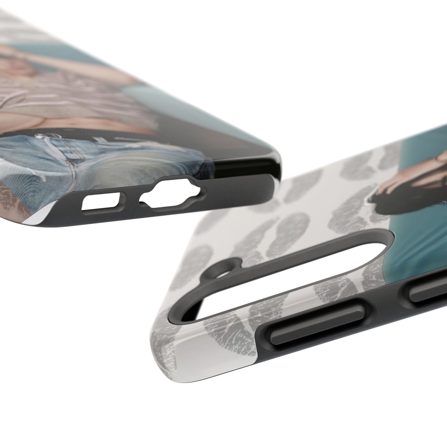 Jeongin Tough Phone Case — Retro Kiss Pattern with Relaxed Model Photo