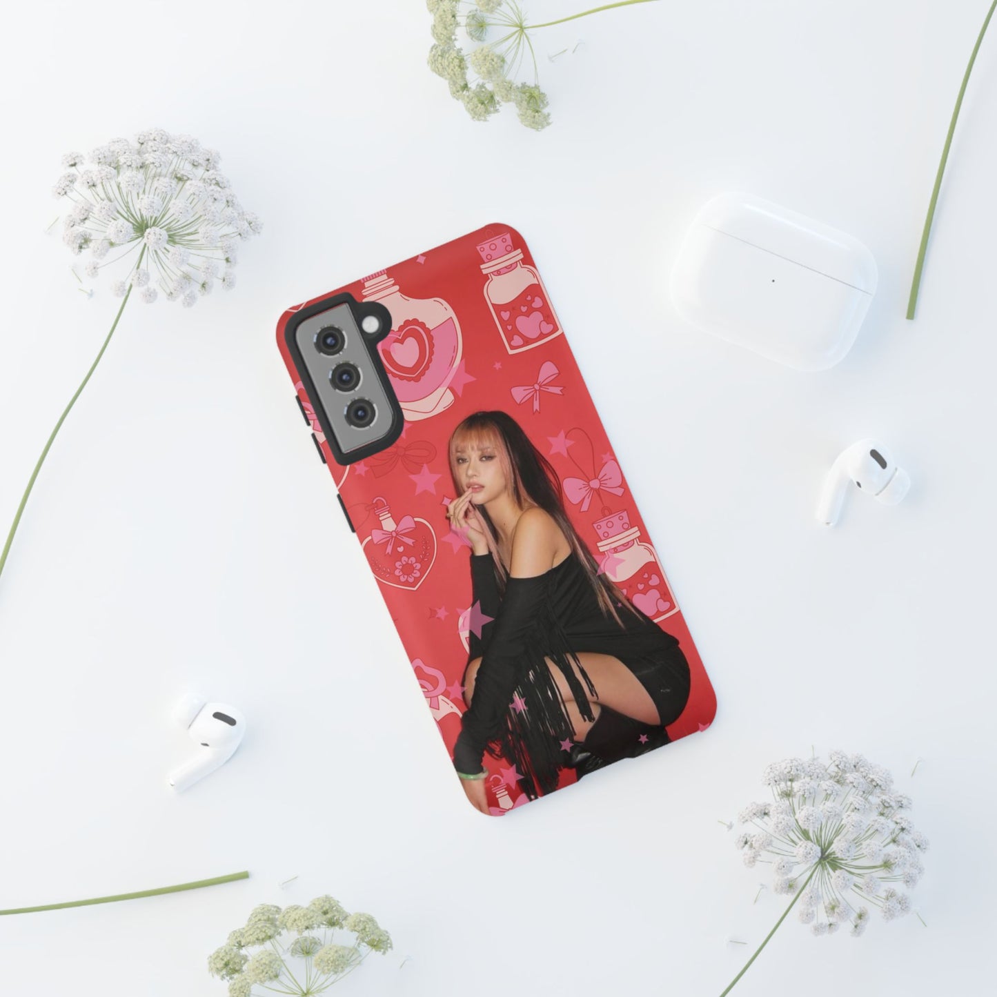 Megan Phone Case — Pink Heart & Perfume Pattern
