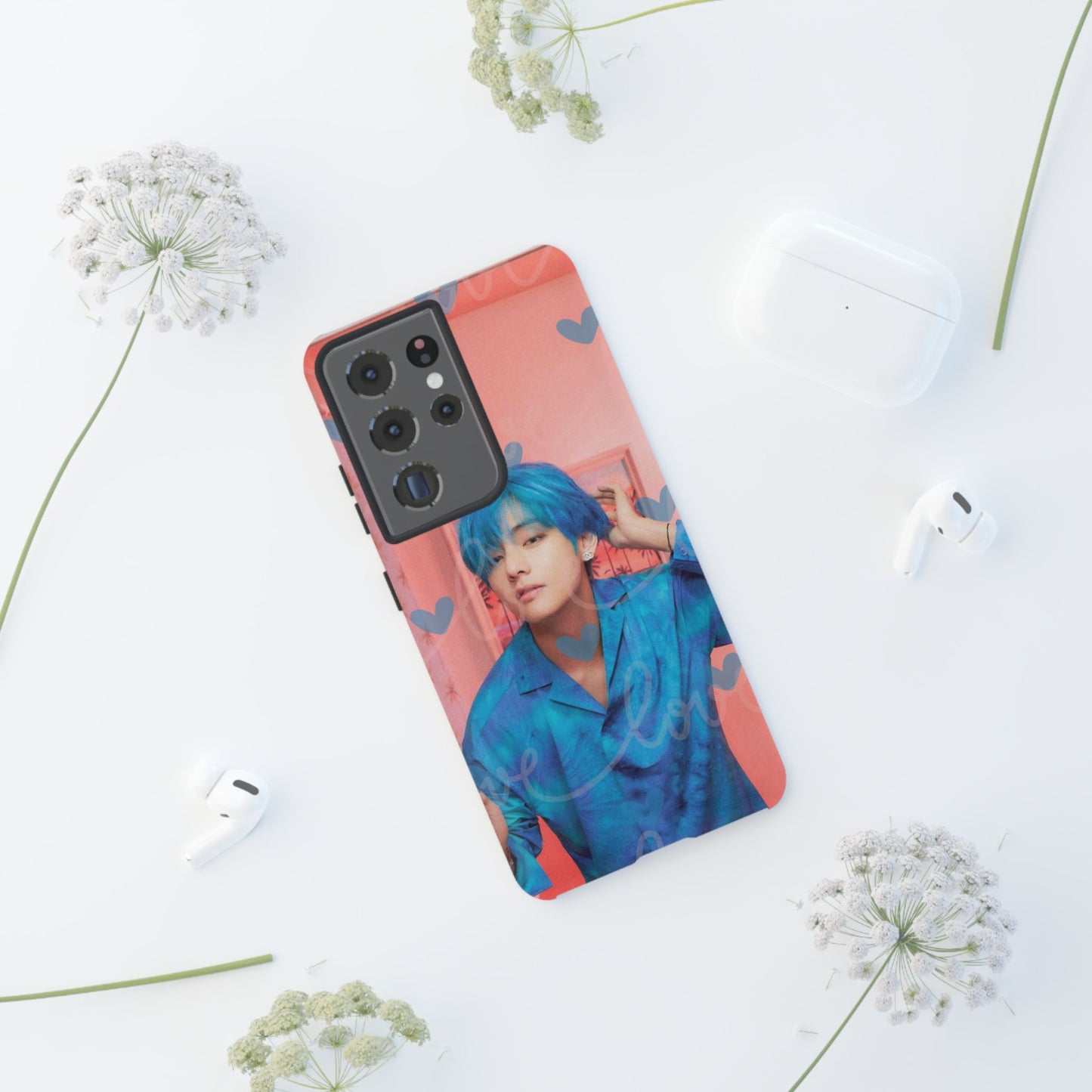 Taehyung Phone Case — Pink Heart/Love Kpop Design