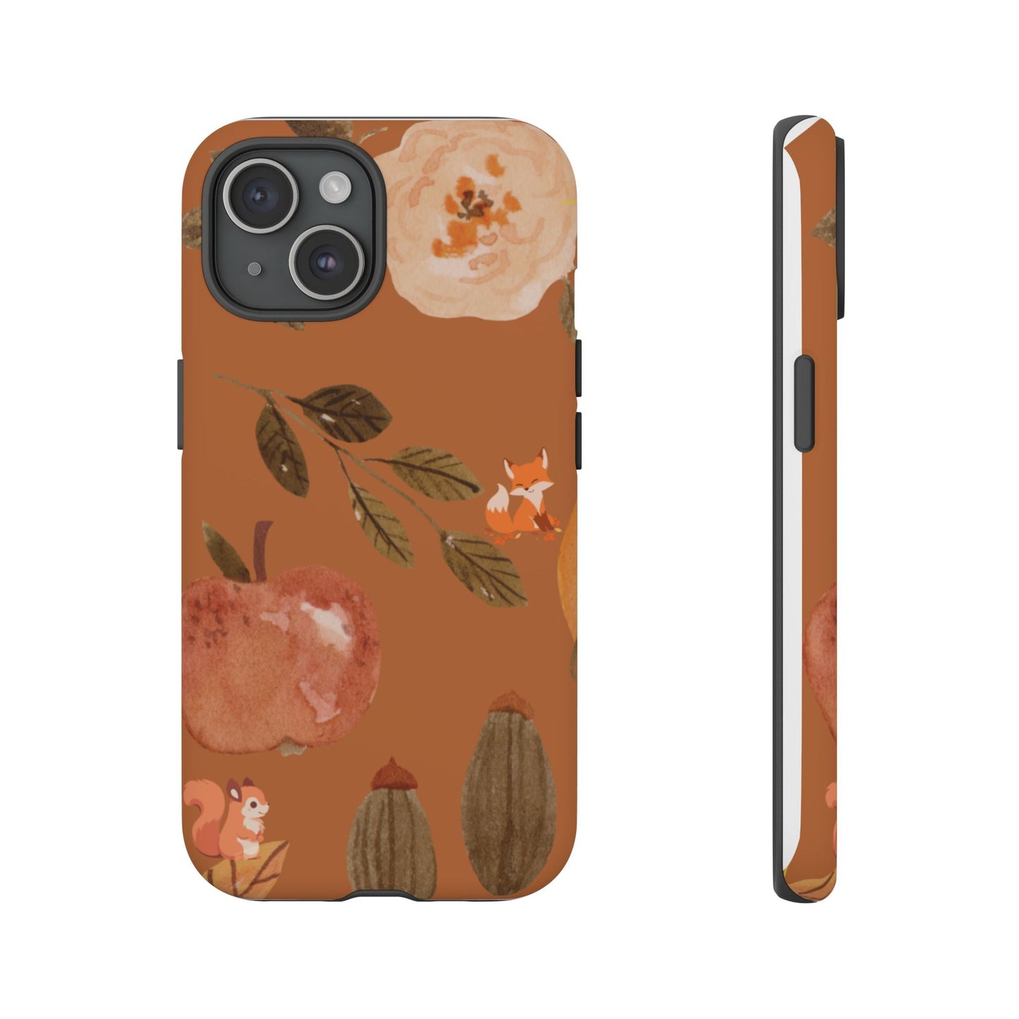 Cozy Autumn Phone Case, Fall-Themed Protective Cover, Cute Nature Design, Squirrel and Apple Motif, Cozy Gift for Nature Lovers