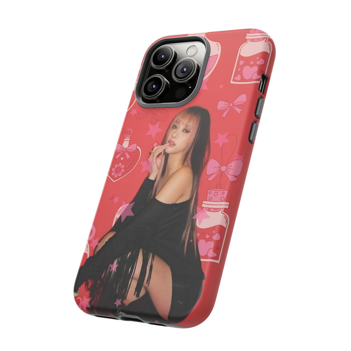 Megan Phone Case — Pink Heart & Perfume Pattern