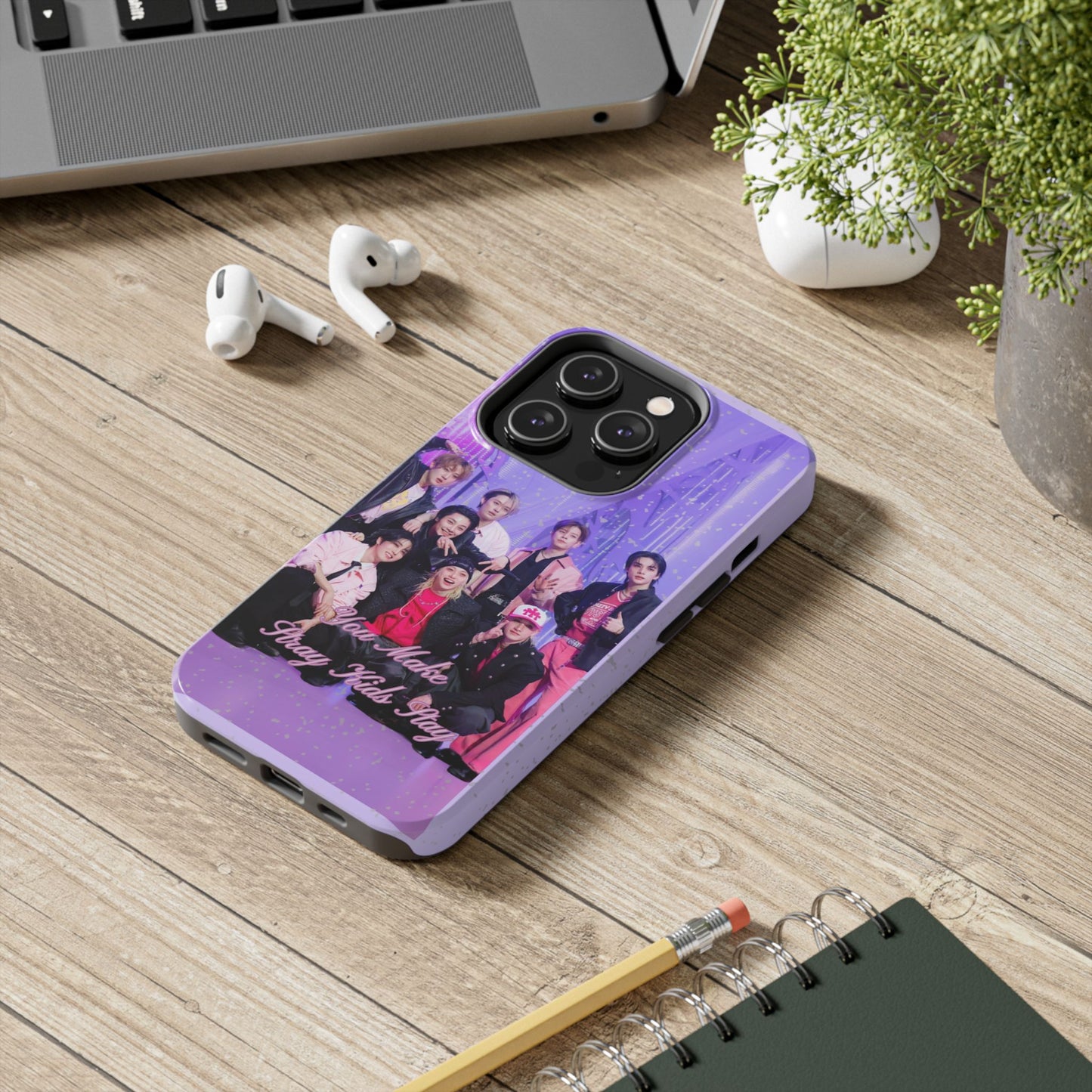 Stray Kids Photo Tough Phone Case — "You Make Stray Kids Stay" Purple K‑Pop Protective Cover