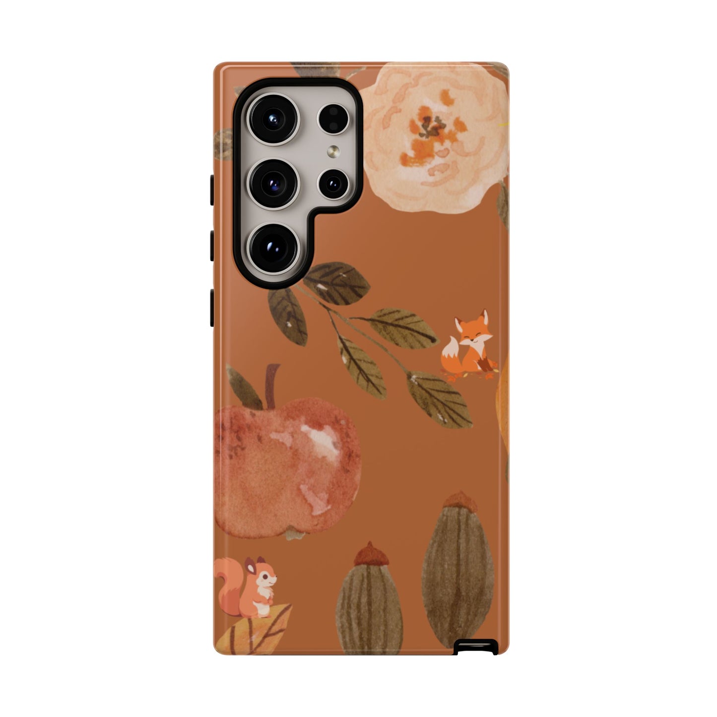 Cozy Autumn Phone Case, Fall-Themed Protective Cover, Cute Nature Design, Squirrel and Apple Motif, Cozy Gift for Nature Lovers