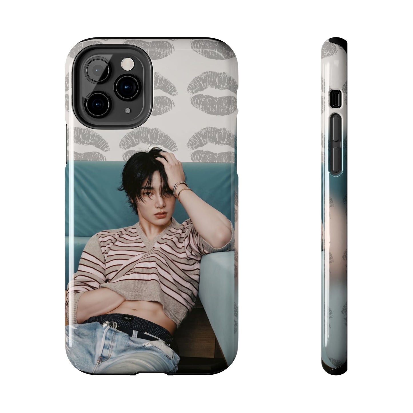 Jeongin Tough Phone Case — Retro Kiss Pattern with Relaxed Model Photo