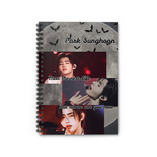 Sunghoon Spiral Notebook — K-Pop Idol Collage "Meet Me Next Life" Ruled Journal
