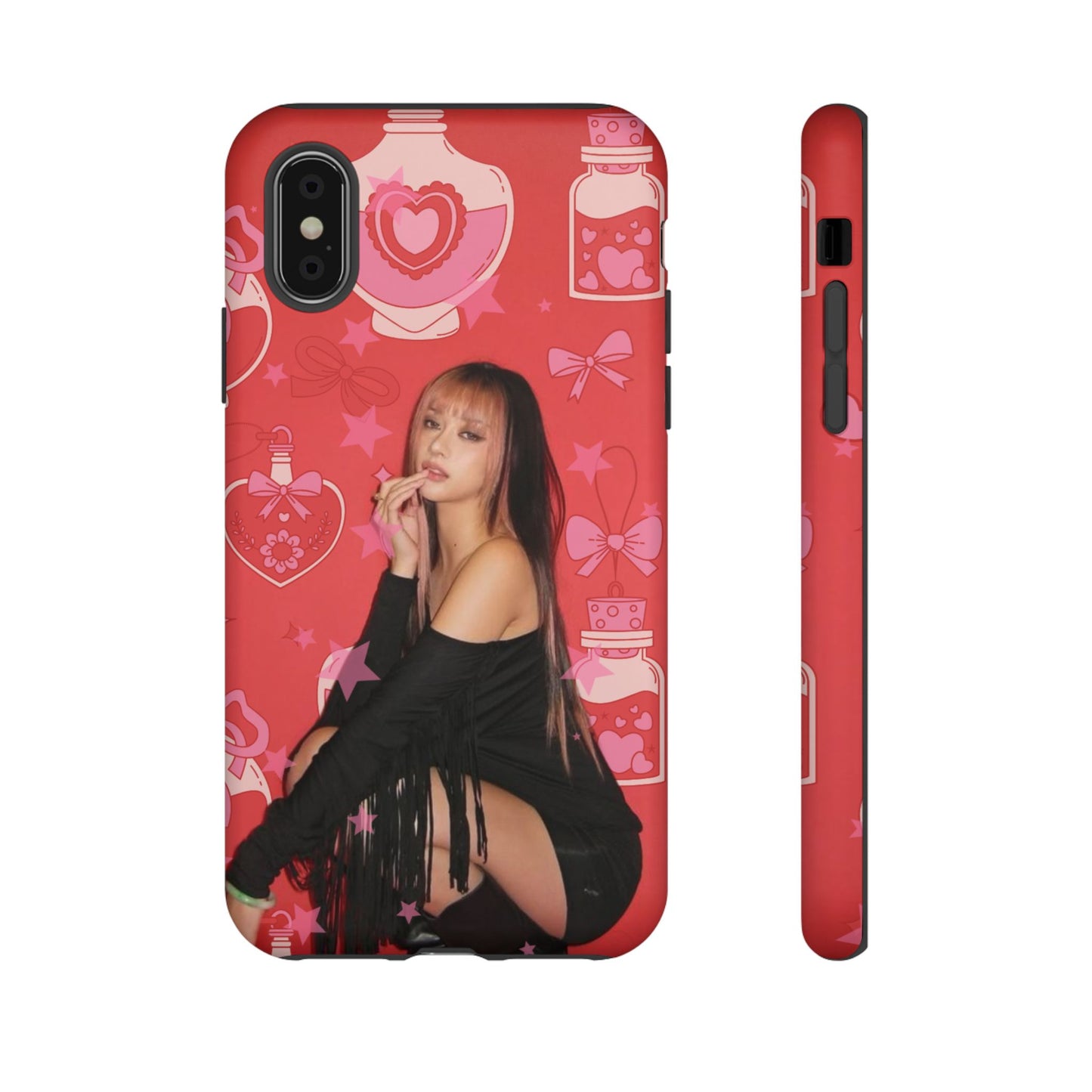 Megan Phone Case — Pink Heart & Perfume Pattern