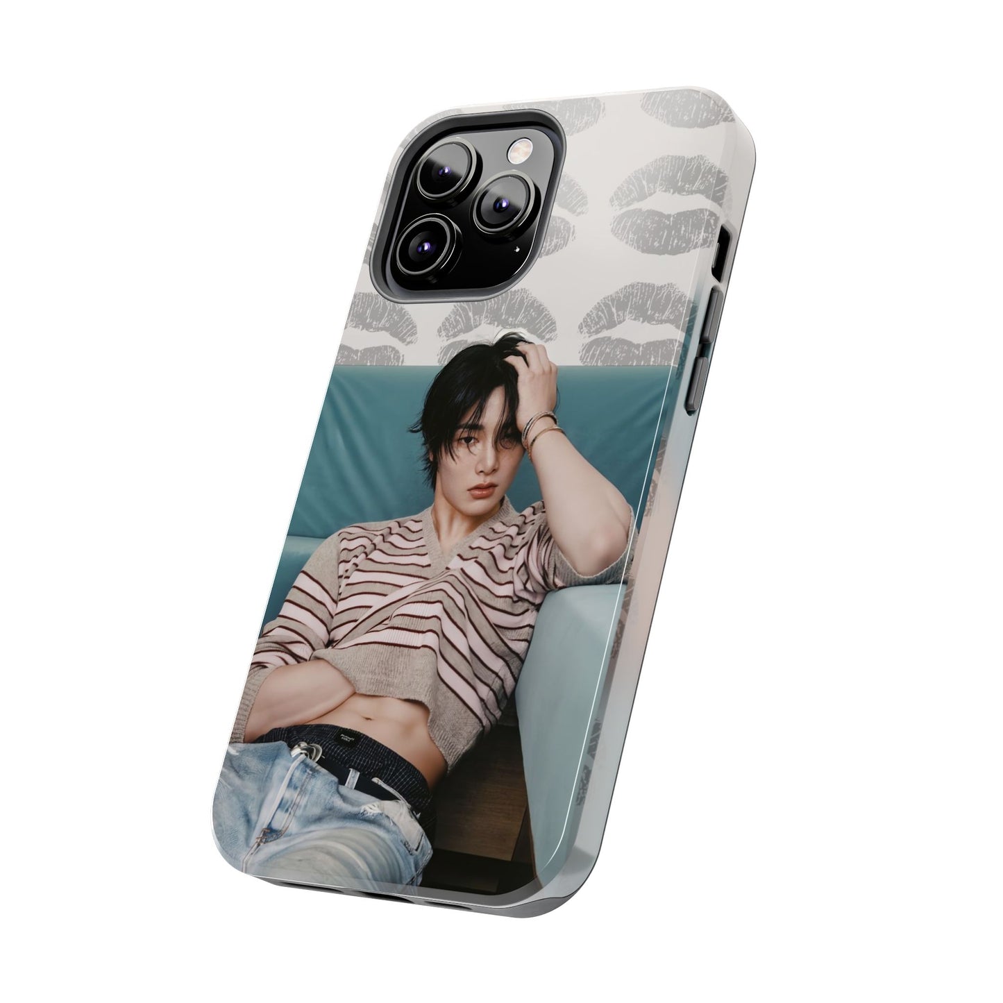 Jeongin Tough Phone Case — Retro Kiss Pattern with Relaxed Model Photo