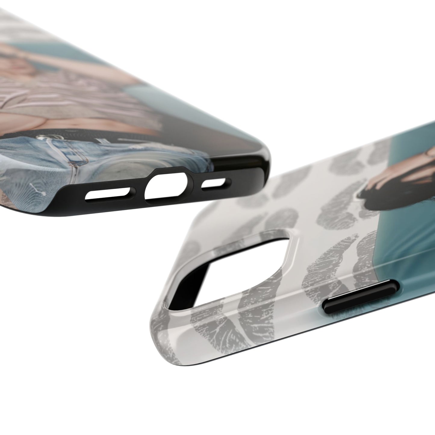 Jeongin Tough Phone Case — Retro Kiss Pattern with Relaxed Model Photo