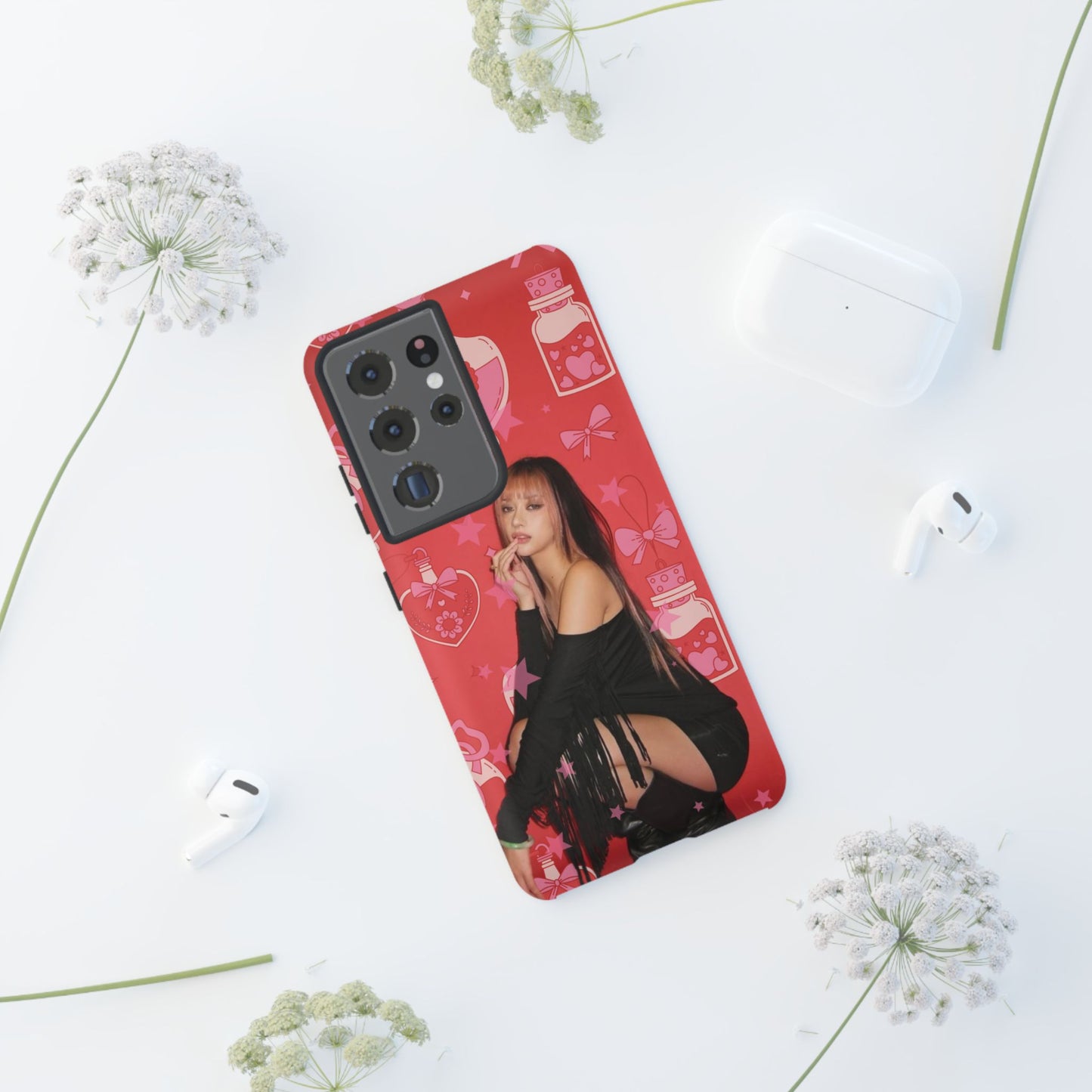 Megan Phone Case — Pink Heart & Perfume Pattern
