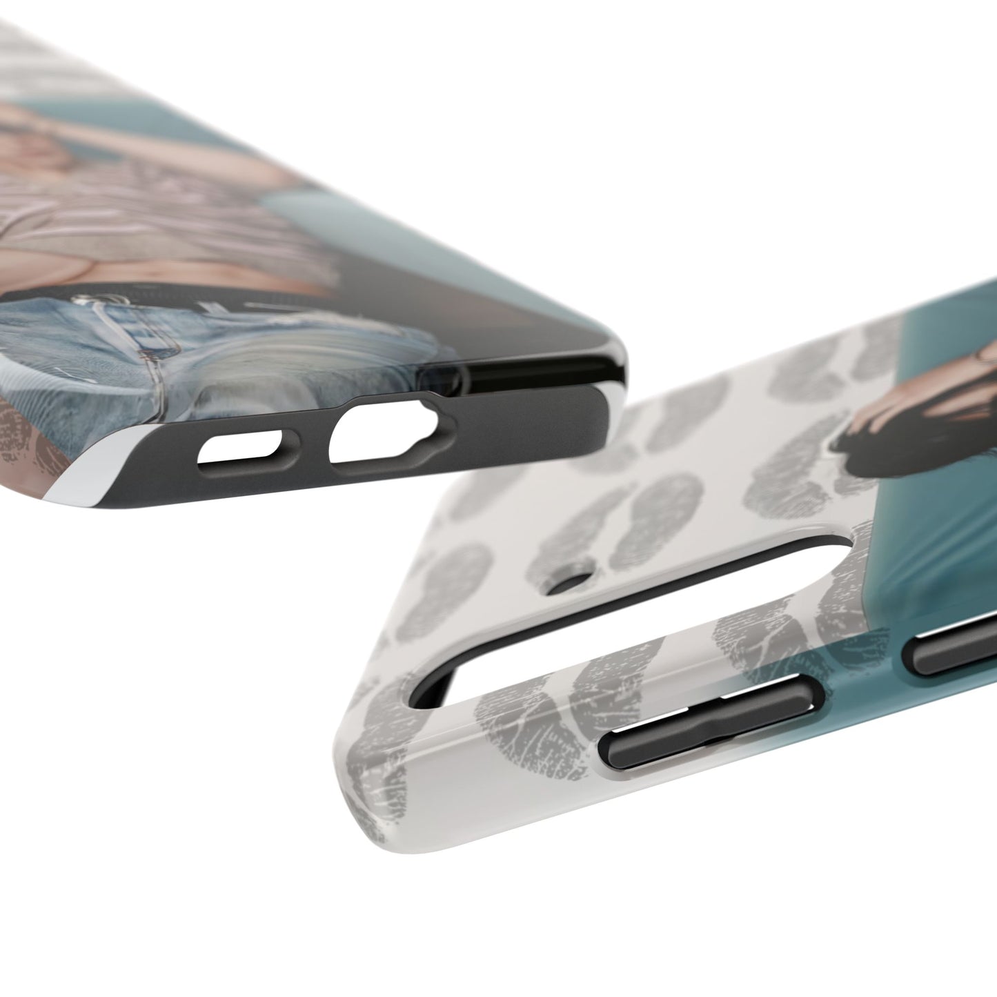 Jeongin Tough Phone Case — Retro Kiss Pattern with Relaxed Model Photo