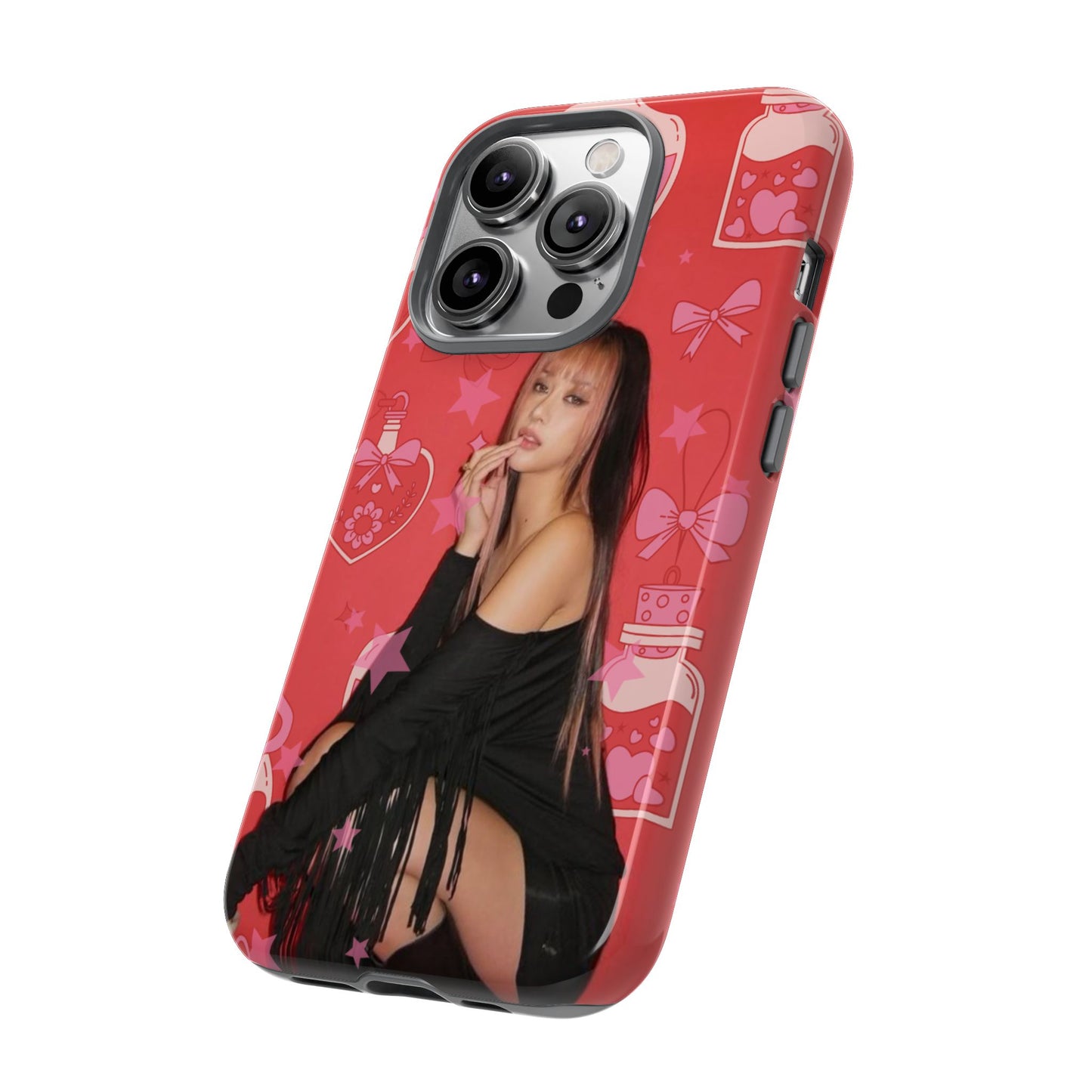 Megan Phone Case — Pink Heart & Perfume Pattern