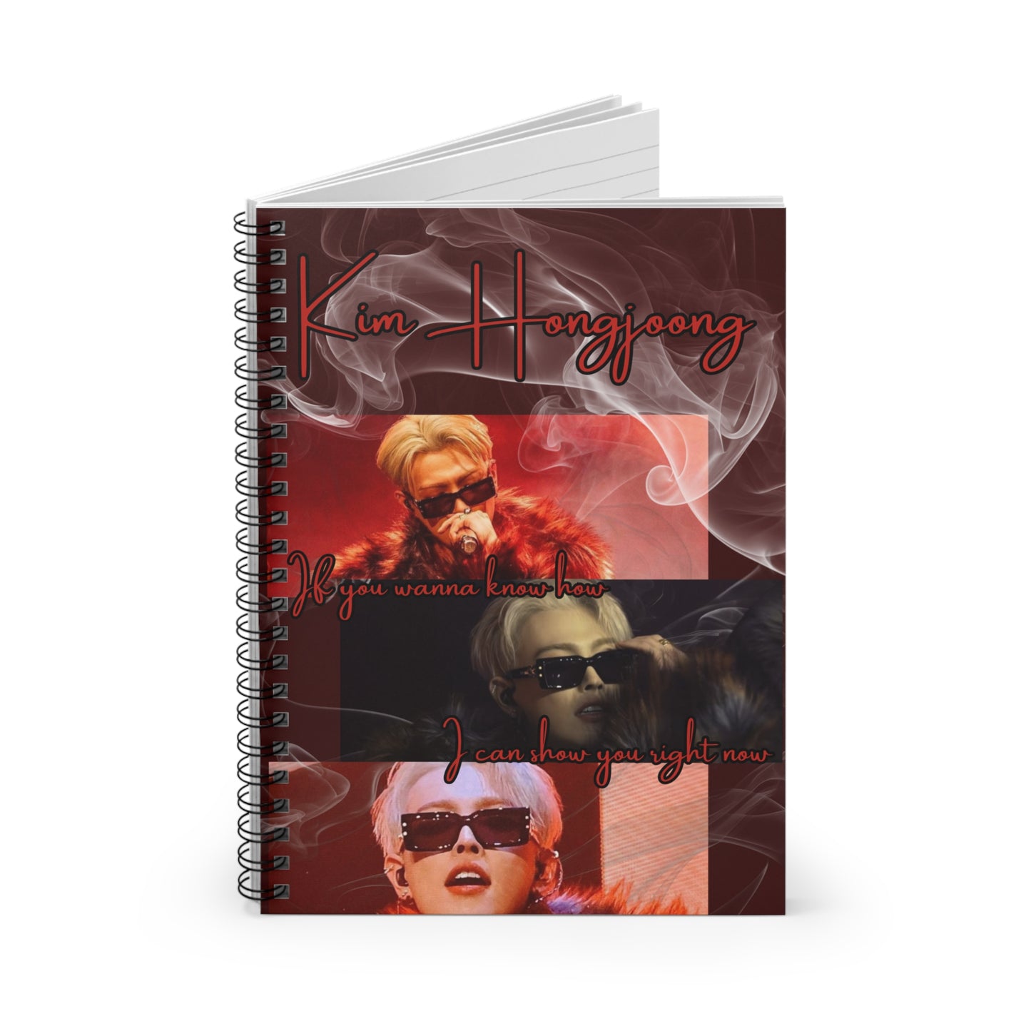 Kim Hongjoong Ruled Spiral Notebook — Retro Red Collage Design