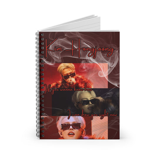 Kim Hongjoong Ruled Spiral Notebook — Retro Red Collage Design
