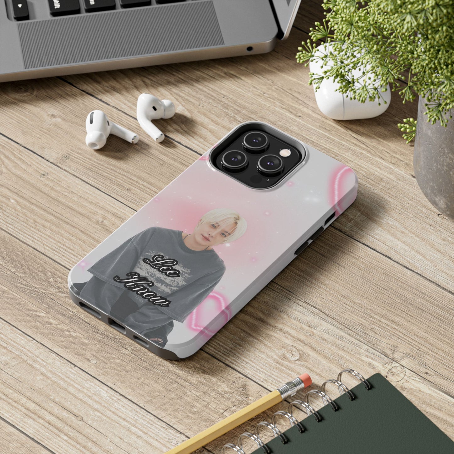 Lee Know Tough Phone Case — Pink Heart Photo Design